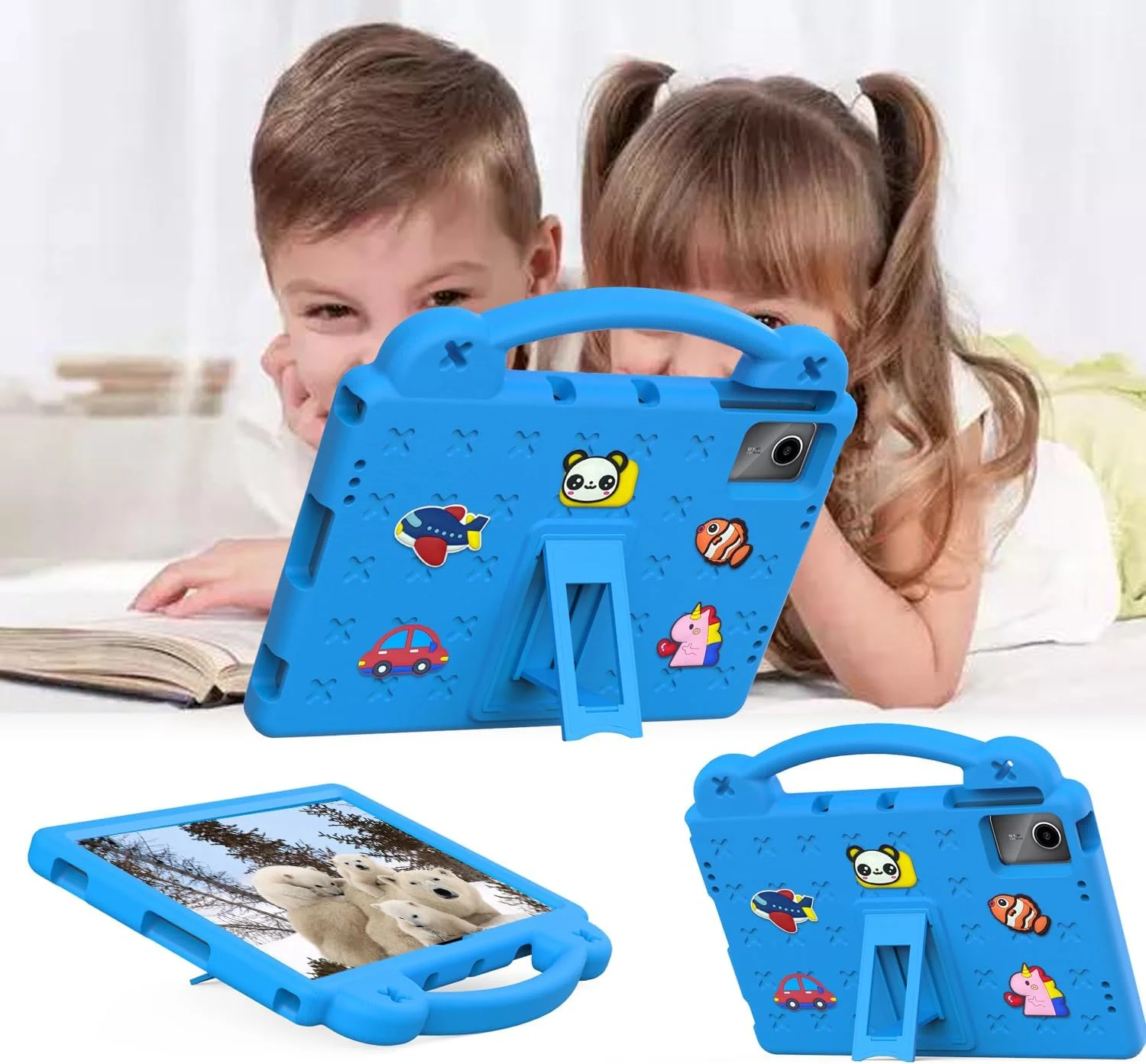 کیف تبلت کودکانه Sfulatdc برای تبلت لنوو تب P11/ ردمی پد SE 11 اینچ، دارای پایه و دسته داخلی، پوشش ضد ضربه و سبک وزن سازگار با TCL NxtPaper 11/Doogee t30 Pro 11 اینچ آبی