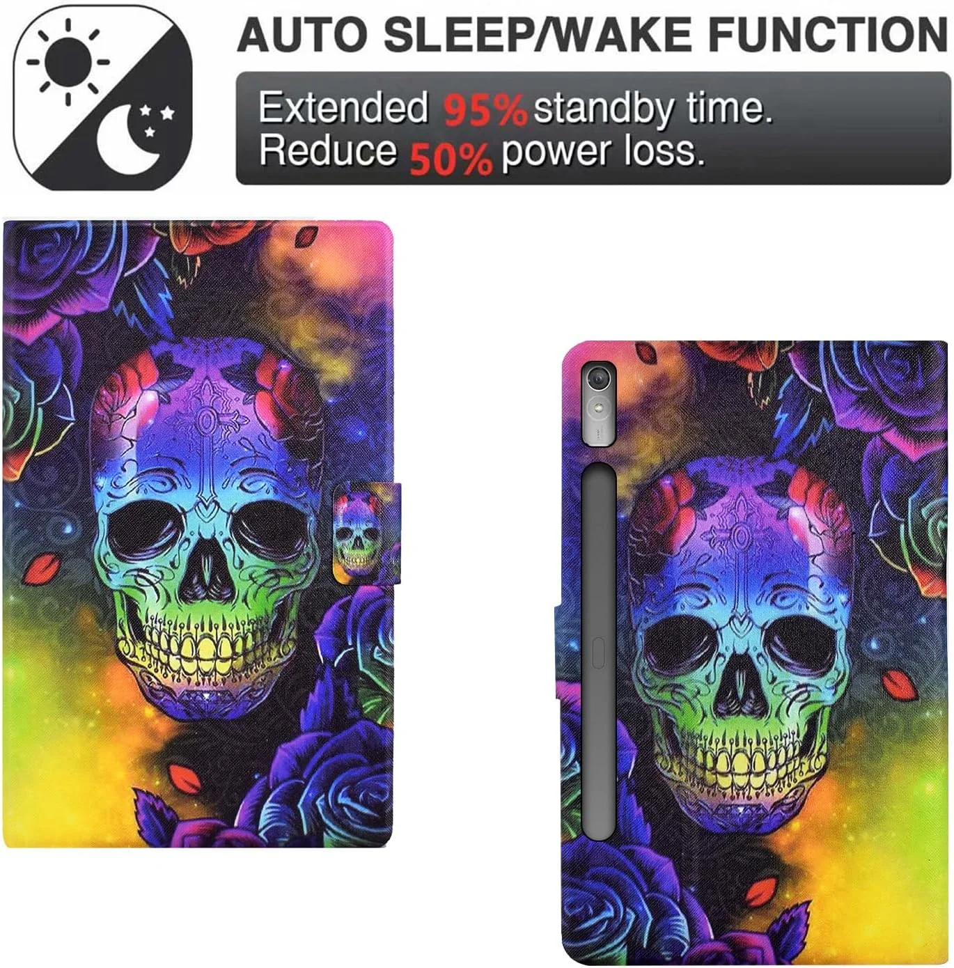 کیف تبلت لنوو LSPCASA P11 Pro نسل 2، کیف چرمی PU تاشو، پشتیبانی از حالت بیدار/خواب خودکار، طرح Bone