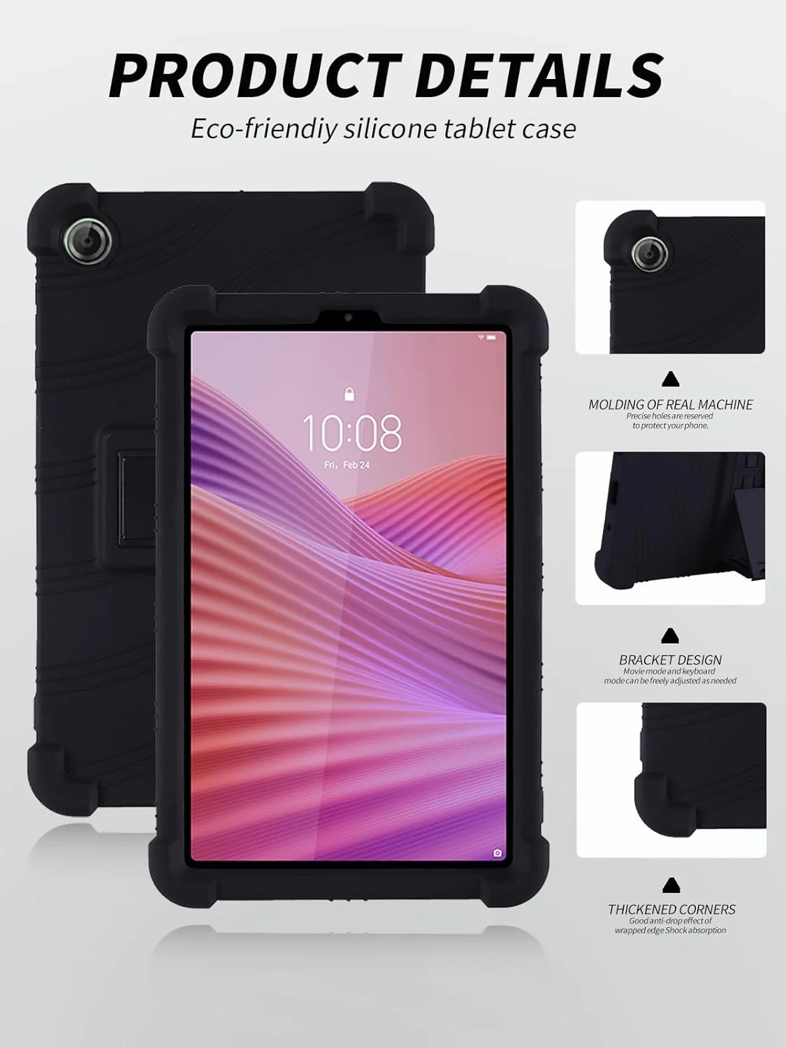 کاور محافظ تبلت لنوو Tab One 8.7 اینچ 2025 جدیدترین مدل، قاب تبلت سیلیکونی نرم و سازگار با پوست کودک yystao سازگار با تبلت لنوو K9، دارای پایه قابل تنظیم (مشکی)