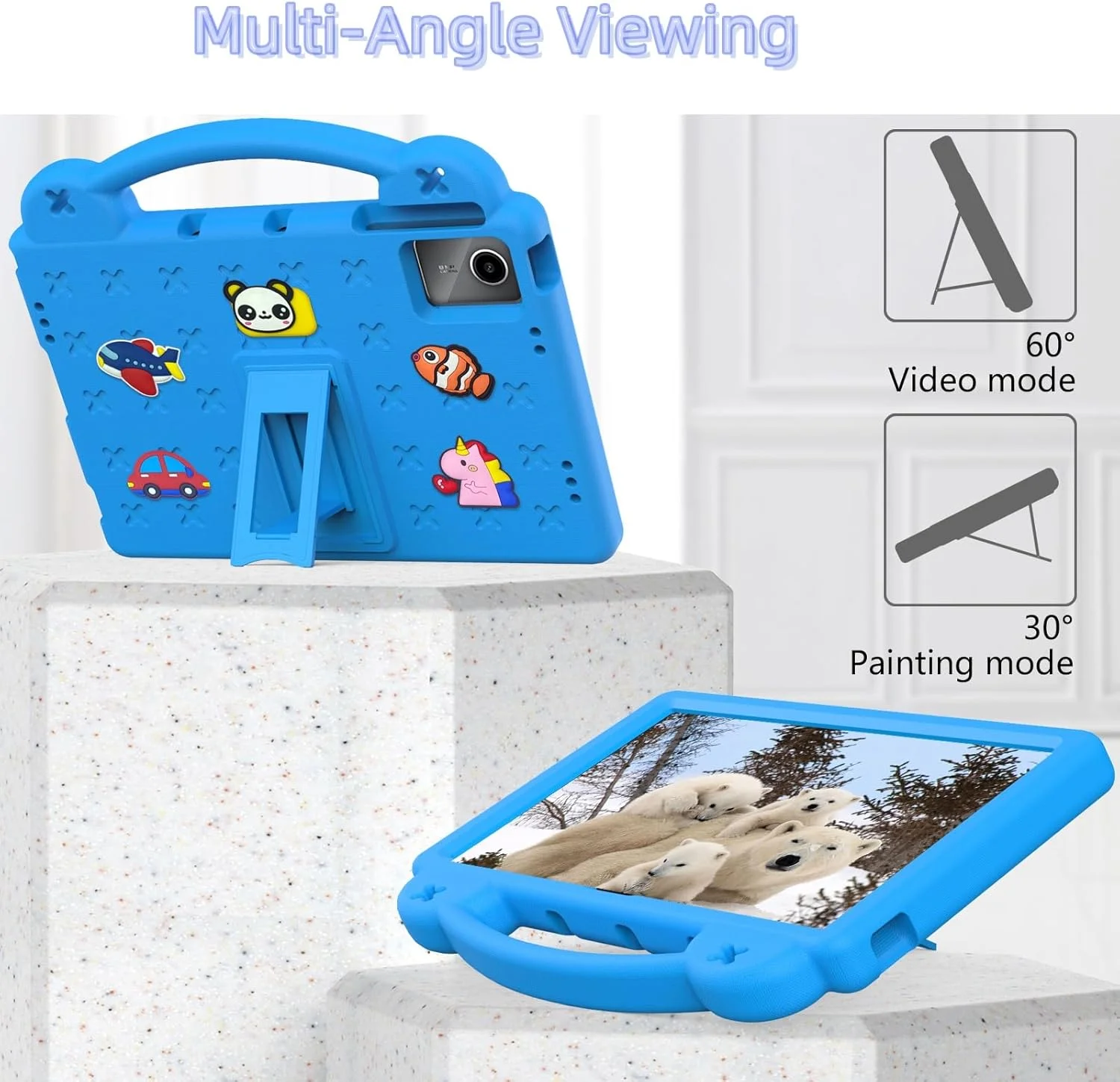 کیف تبلت کودکانه Sfulatdc برای تبلت لنوو تب P11/ ردمی پد SE 11 اینچ، دارای پایه و دسته داخلی، پوشش ضد ضربه و سبک وزن سازگار با TCL NxtPaper 11/Doogee t30 Pro 11 اینچ آبی