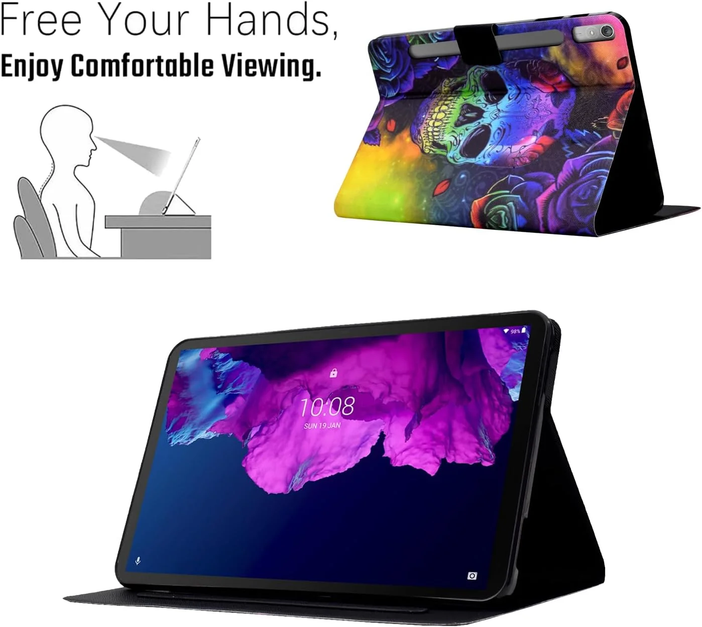 کیف تبلت لنوو LSPCASA P11 Pro نسل 2، کیف چرمی PU تاشو، پشتیبانی از حالت بیدار/خواب خودکار، طرح Bone