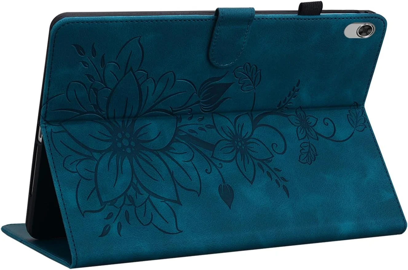 کیف تبلت Rosbtib برای Lenovo Tab M10 FHD Plus (TB-X606F TB-X606X) / K10 (TB-X6C6L)، کیف محافظ چرمی مصنوعی با قابلیت تنظیم زاویه دید و دارای جای کارت، طرح گل سوسن آبی