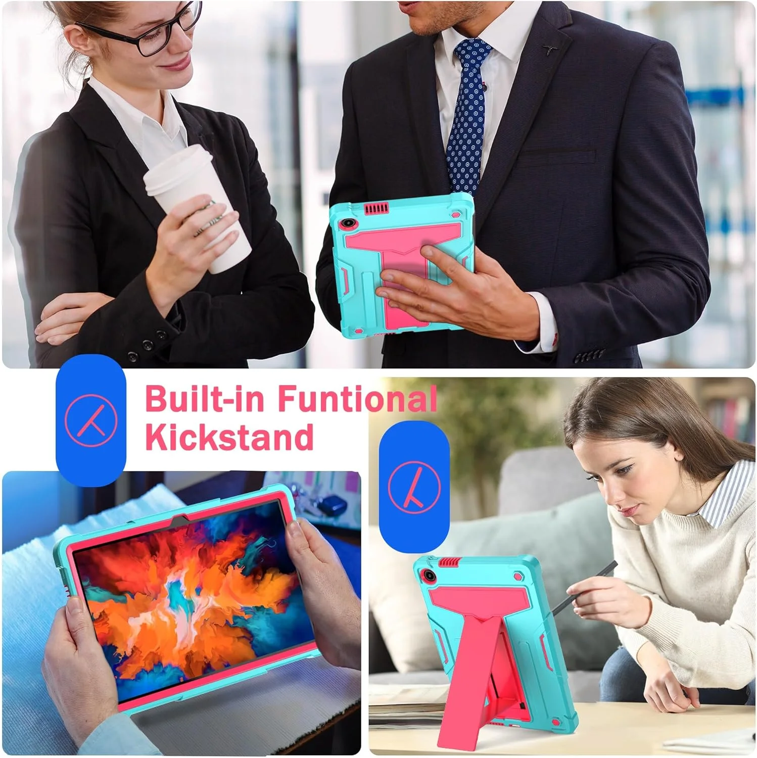 کیف محافظ تبلت کودک مناسب برای تبلت لنوو تب 10.1 (TB-311XU) / K10C TB311FU به همراه استند، کیف ضد ضربه سه لایه، مقاوم در برابر ضربه، کیف محافظ محکم و بادوام