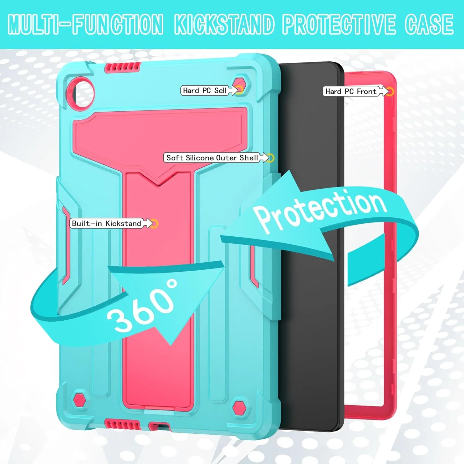 کیف محافظ تبلت کودک مناسب برای تبلت لنوو تب 10.1 (TB-311XU) / K10C TB311FU به همراه استند، کیف ضد ضربه سه لایه، مقاوم در برابر ضربه، کیف محافظ محکم و بادوام