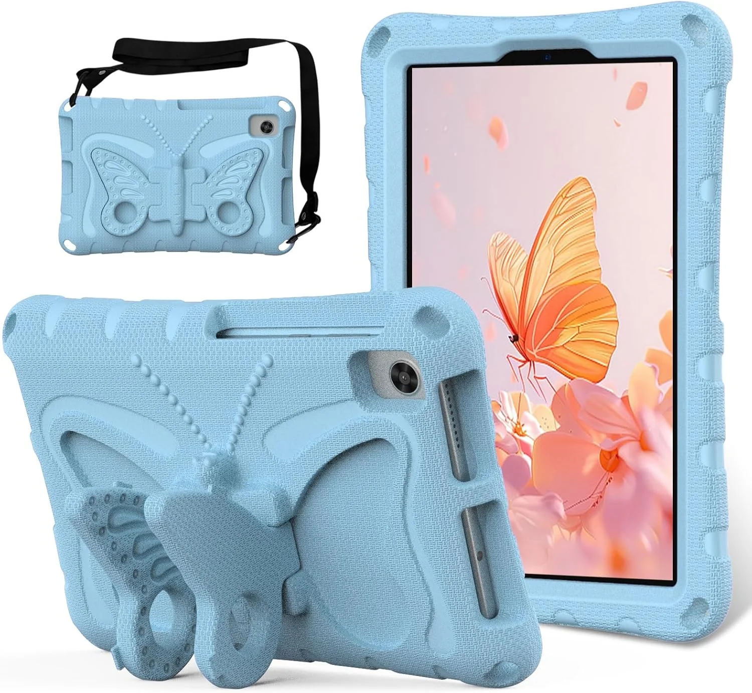 کیف محافظ تبلت سازگار با Lenovo Tab M8 TB-8505F 8.0 اینچ، سبک وزن EVA مقاوم در برابر ضربه، محافظ کامل کودکانه با بند شانه، کیف پروانه ای کودکانه با پایه