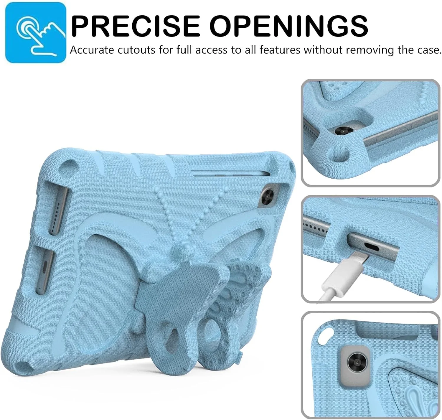 کیف محافظ تبلت سازگار با Lenovo Tab M8 TB-8505F 8.0 اینچ، سبک وزن EVA مقاوم در برابر ضربه، محافظ کامل کودکانه با بند شانه، کیف پروانه ای کودکانه با پایه