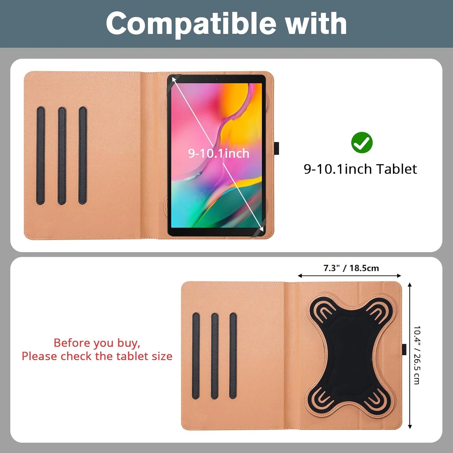 کیف تبلت یونیورسال ProCase سایز 9 تا 10.1 اینچ، کاور محافظ ایستاده برای تبلت های لمسی اندرویدی 9، 10 و 10.1 اینچی، با پایه چرخان 360 درجه و زوایای دید چندگانه - مشکی