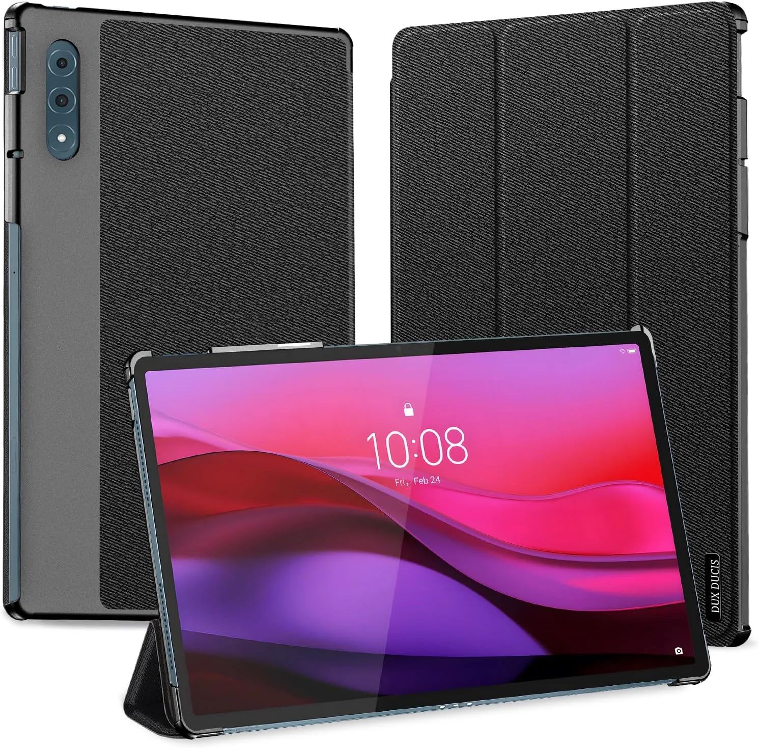 کیف سری DUX DUCIS [Domo] طراحی شده برای لنوو یوگا تب پلاس 12.7، محافظ سه لایه با دو حالت استند، روکش چرمی PU به همراه جای قلم و قابلیت خواب/بیدار شدن خودکار - مشکی