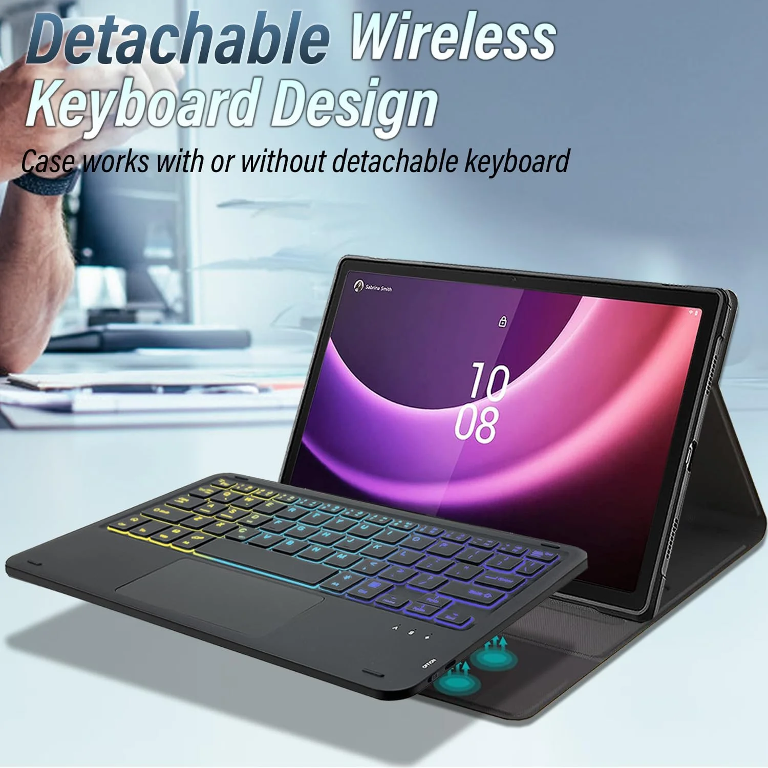 کیبورد لمسی نور پس زمینه DKAHOEE برای Lenovo Tab P11 نسل دوم 11.5 اینچی (TB350FU / TB350XU) 2023، کیبورد بی سیم با نور پس زمینه 3 ناحیه ای با کاور باریک برای تبلت 11.5 اینچی Lenovo Tab P11 Gen 2