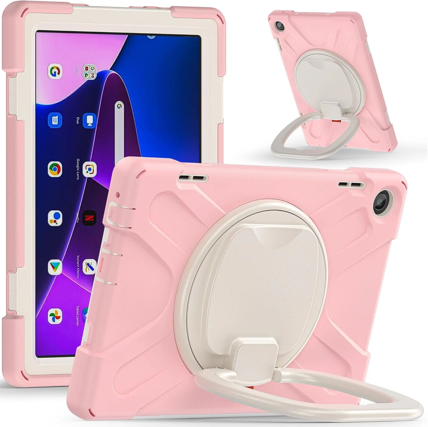 کیف تبلت مناسب برای Lenovo Tab M10 HD 2022 نسل سوم 10.1 اینچی TB-328FU/TB-328XU، کیف مقاوم در برابر ضربه با پایه چرخان 360 درجه، بند شانه / بند شانه مناسب برای تبلت