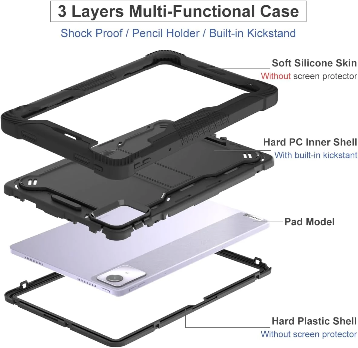 کیف محافظ تبلت Vakarey مناسب برای لنوو تب M11، مخصوص کودکان، ضد ضربه، مناسب برای تبلت لنوو تب M11 11 اینچ TB330FU 2024، مشکی
