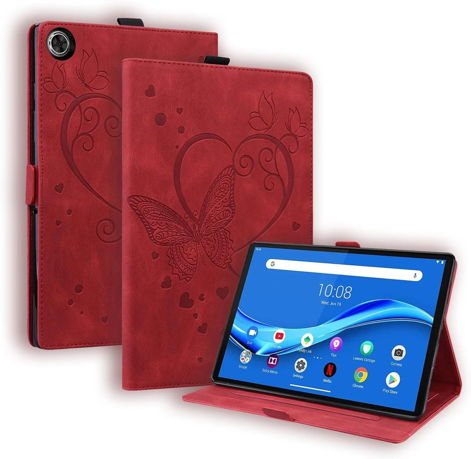 کیف تبلت SLLMYYX سازگار با تبلت Lenovo Tab K10 2021 / Tab M10 Plus 2020 نسل دوم 10.3 اینچی، جلد هوشمند چرمی PU طرح پروانه عشق (قرمز) کیف تبلت SLLMYYX سازگار با تبلت Lenovo Tab K10 2021 / Tab M10 Plus 2020 نسل دوم 10.3 اینچی، جلد هوشمند چرمی PU طرح پروانه عشق (قرمز)