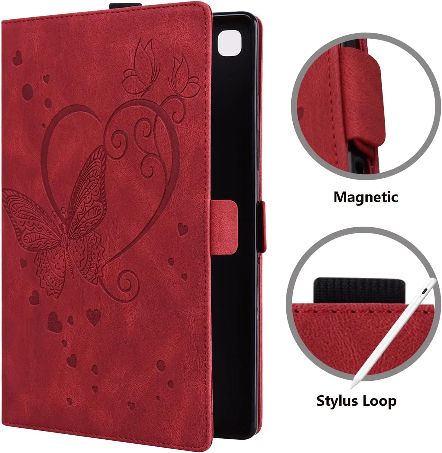 کیف تبلت SLLMYYX سازگار با تبلت Lenovo Tab K10 2021 / Tab M10 Plus 2020 نسل دوم 10.3 اینچی، جلد هوشمند چرمی PU طرح پروانه عشق (قرمز)