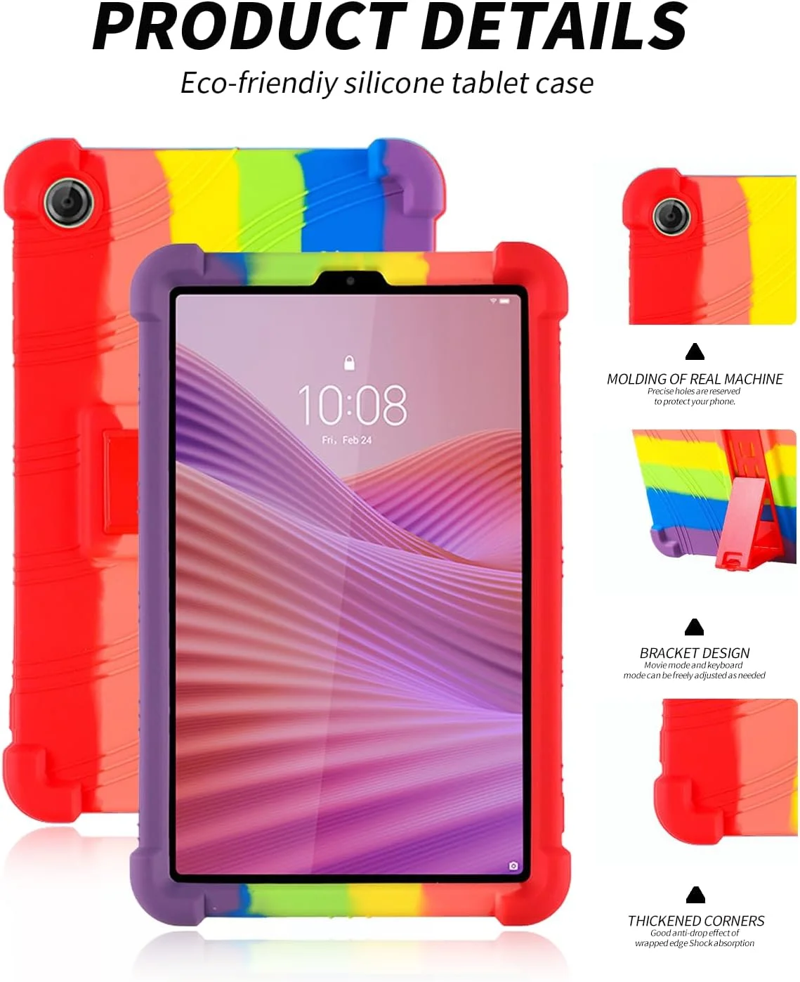 کاور محافظ تبلت لنوو Tab One 8.7 اینچ 2025 جدیدترین مدل، قاب تبلت سیلیکونی نرم و سازگار با پوست کودک yystao سازگار با تبلت لنوو K9، دارای پایه قابل تنظیم (رنگین کمان)