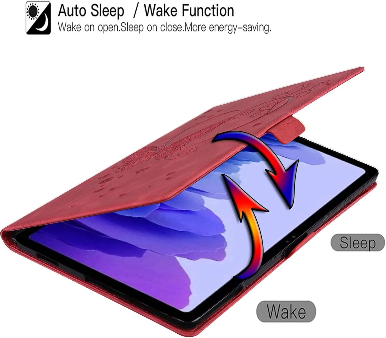 کیف تبلت SLLMYYX سازگار با تبلت Lenovo Tab K10 2021 / Tab M10 Plus 2020 نسل دوم 10.3 اینچی، جلد هوشمند چرمی PU طرح پروانه عشق (قرمز)