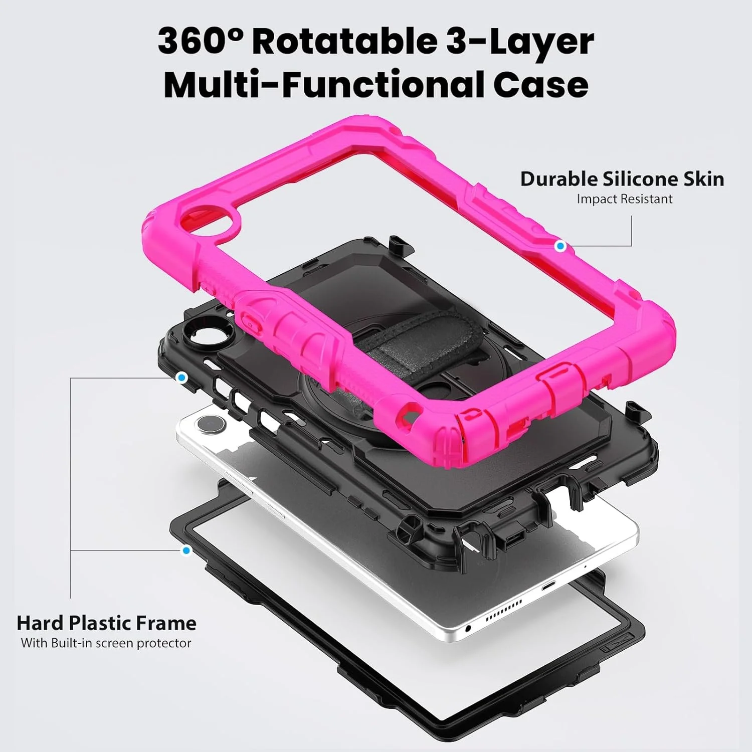 کیف تبلت مسافرتی سازگار با تبلت لنوو تب وان 8.7 اینچی/K9 TB305FU به همراه محافظ صفحه نمایش، کیف مقاوم در برابر ضربه با بند/پایه چرخان 360 درجه سازگار کیف تبلت مسافرتی سازگار با تبلت لنوو تب وان 8.7 اینچی/K9 TB305FU به همراه محافظ صفحه نمایش، کیف مقاوم در برابر ضربه با بند/پایه چرخان 360 درجه سازگار