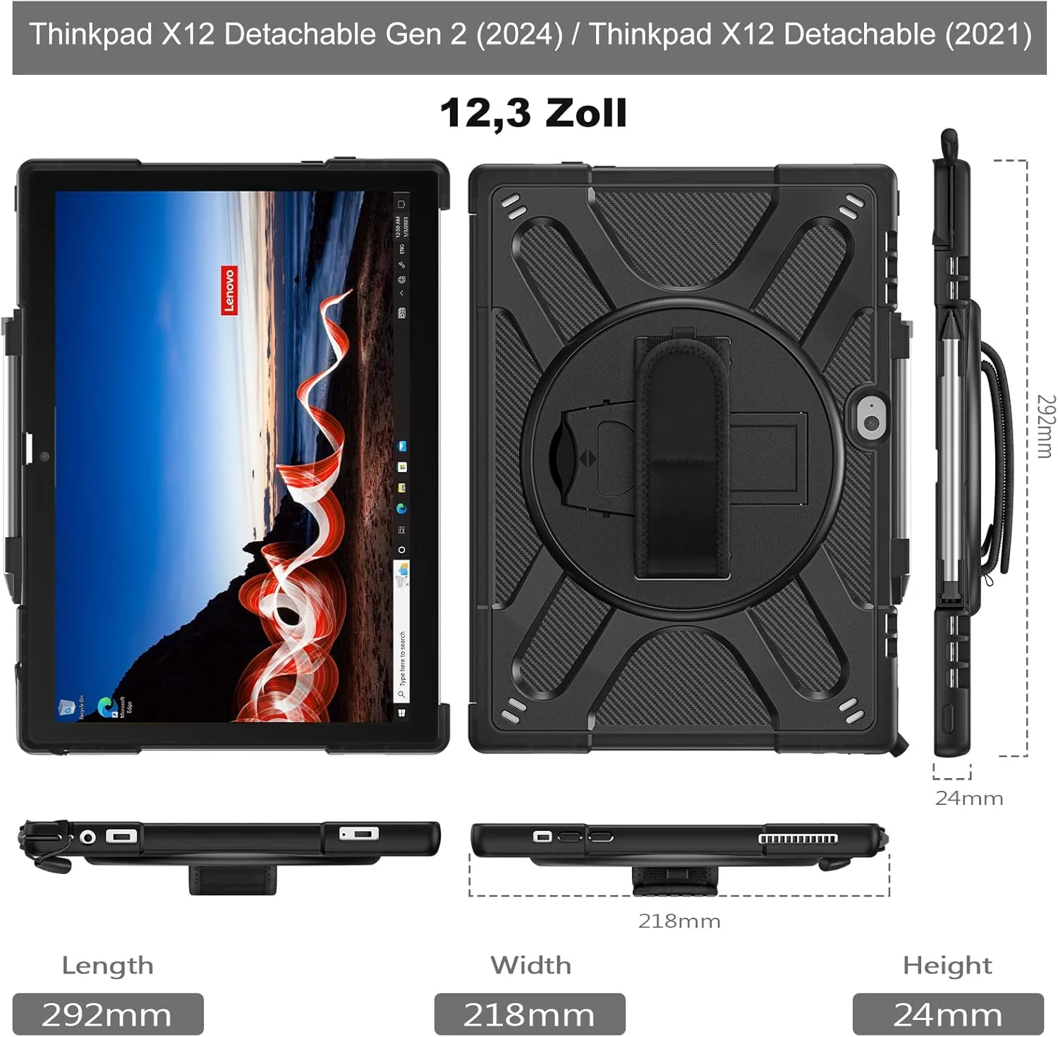 کیف محافظ Junfire برای Lenovo ThinkPad X12 Detachable Gen 2/ThinkPad X12 12.3 اینچ 2024/2021، کیف با پایه چرخان، بند دستی، بند شانه و جای قلم، سازگار با کیبورد - مشکی کیف محافظ Junfire برای Lenovo ThinkPad X12 Detachable Gen 2/ThinkPad X12 12.3 اینچ 2024/2021، کیف با پایه چرخان، بند دستی، بند شانه و جای قلم، سازگار با کیبورد - مشکی