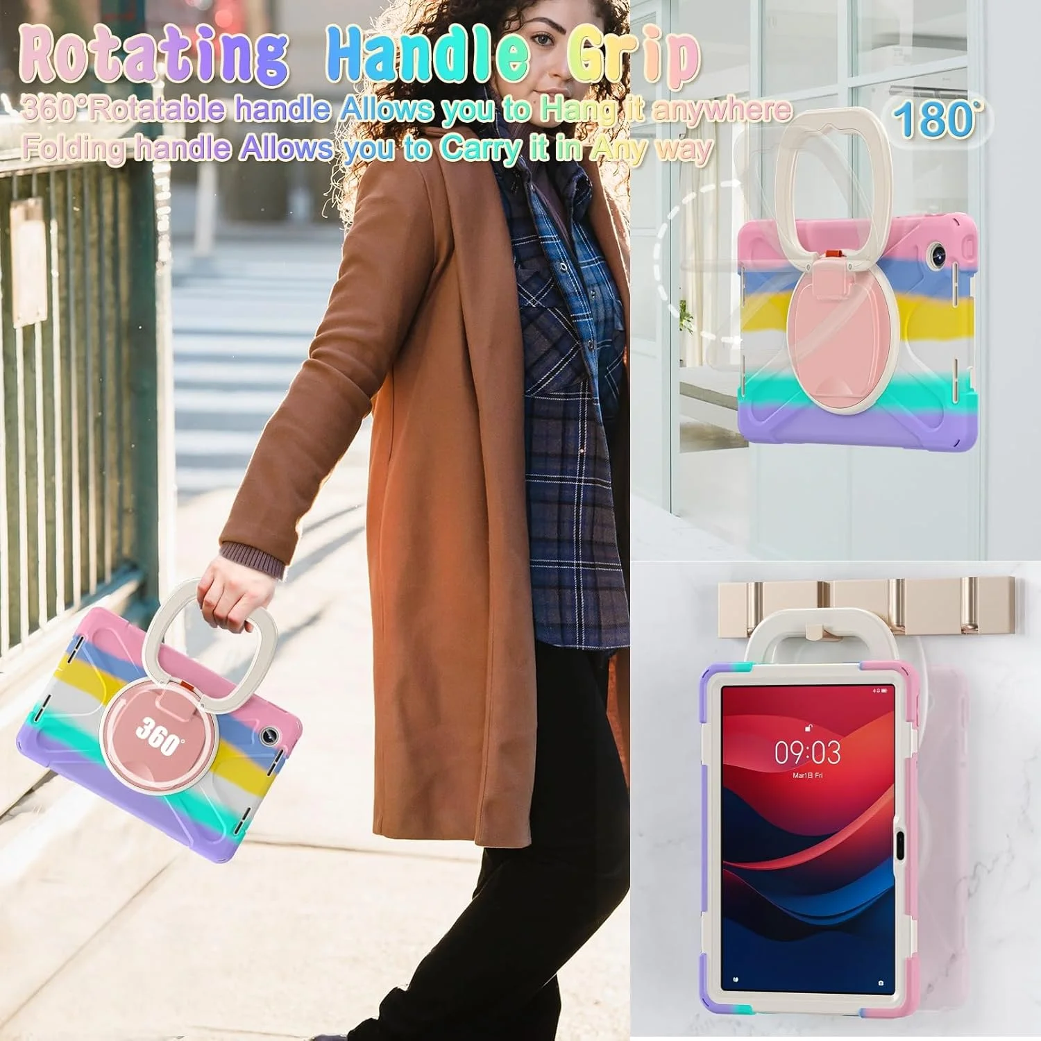 کیف تبلت مناسب برای Lenovo Tab M11 TB-330FU/Lenovo Xiaoxin Pad 2024 TB-331FC، کاور مقاوم در برابر ضربه با پایه چرخان 360 درجه و دسته، کیف بادوام کیف تبلت مناسب برای Lenovo Tab M11 TB-330FU/Lenovo Xiaoxin Pad 2024 TB-331FC، کاور مقاوم در برابر ضربه با پایه چرخان 360 درجه و دسته، کیف بادوام