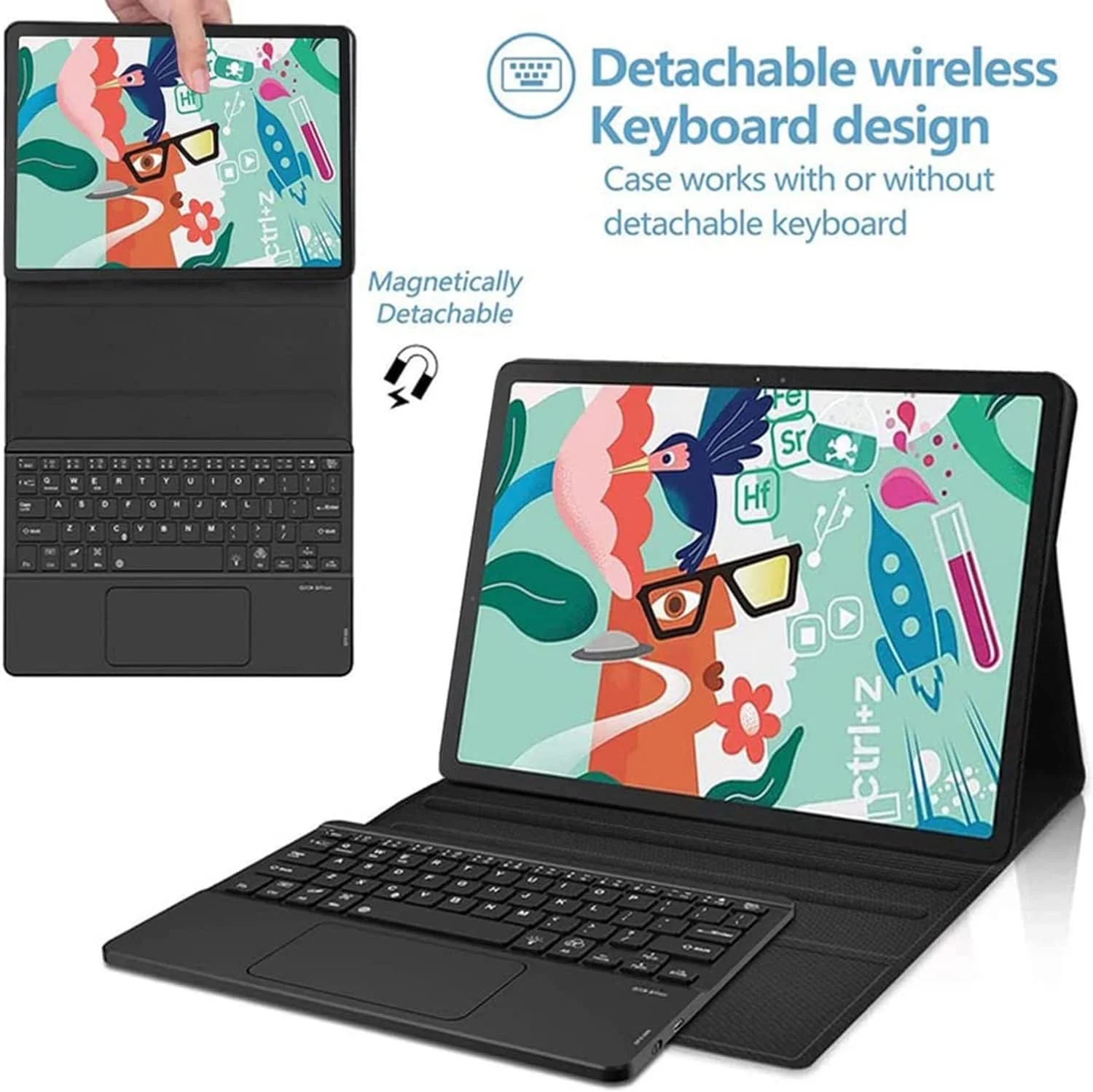 کیبورد HEUCYL مناسب برای تبلت لنوو تب M10 HD نسل 2 (TB-X306X) / تب M10 HD نسل 2 (TB-X306F) 10.1 اینچ 2020، کیبورد بلوتوث بی سیم مغناطیسی جداشدنی با تاچ پد، مشکی