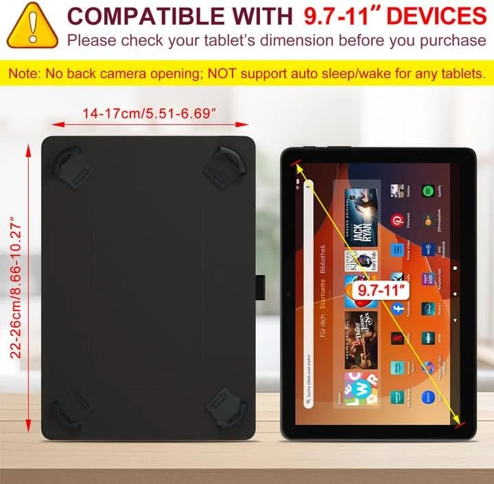 کیف تبلت یونیورسال 10.1 اینچی XunyLyee برای تبلت های TABWEE 10.5 11 اینچی/کیف تبلت HotLight 10 اینچی، کاور پایه چند زاویه ای با جیب برای تبلت اندرویدی 9.6-11 اینچی، مشکی