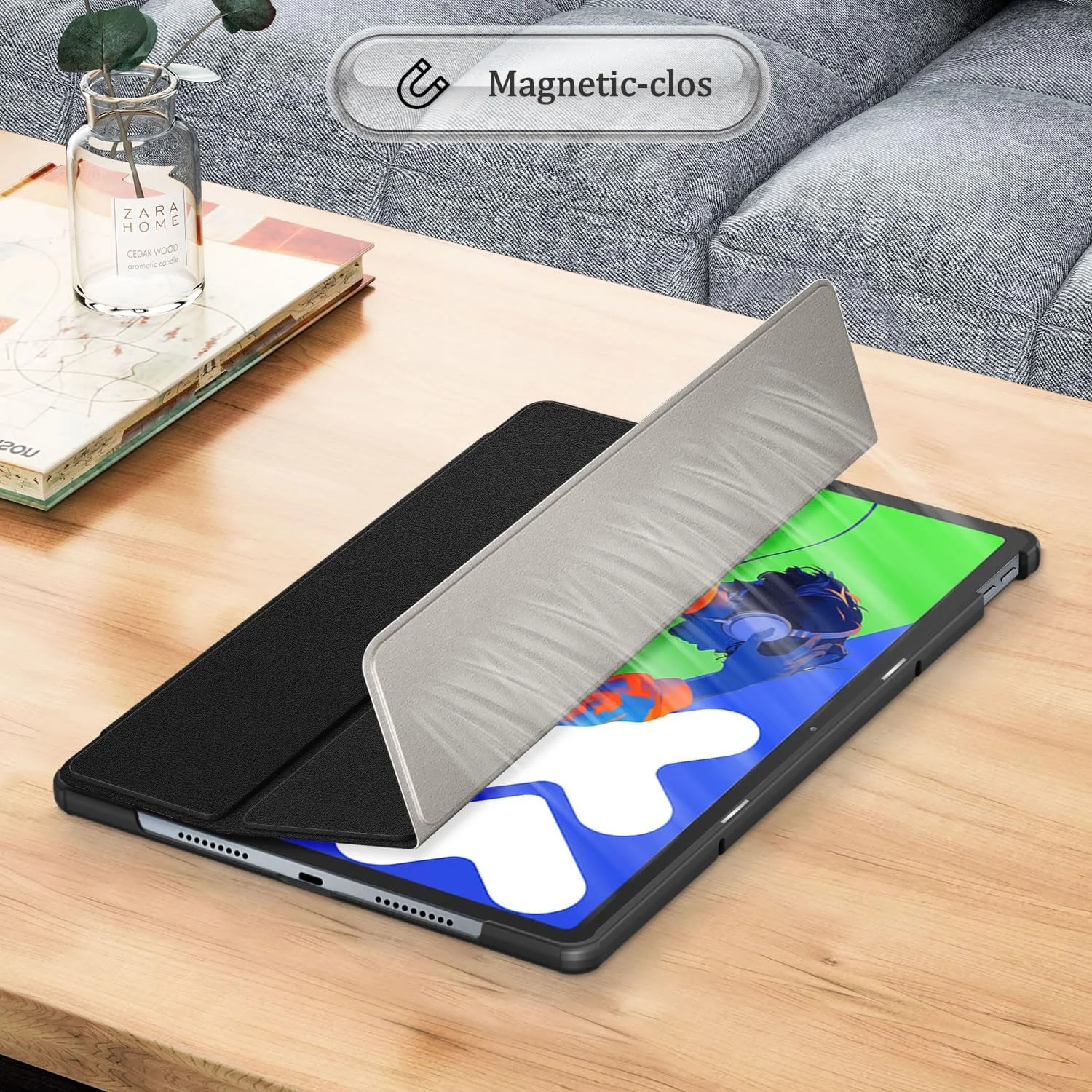 کیف محافظ HEISHAYU برای تبلت Lenovo Tab P12 12.7 اینچی 2025، با عملکرد خواب/بیدار شدن خودکار، مشکی