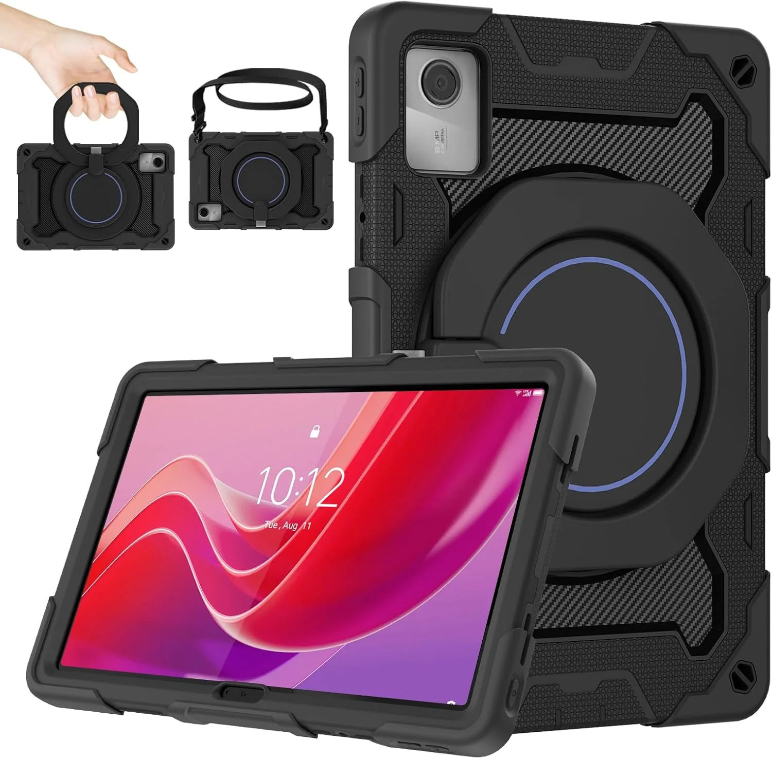 کاور تبلت 11 اینچی Lenovo Tab M11 مدل ROISKIN (سال 2024): کاور ضد ضربه سنگین با محافظ صفحه نمایش، استند چرخان، جای قلم و بند برای تبلت 11 اینچی Lenovo M11، مشکی