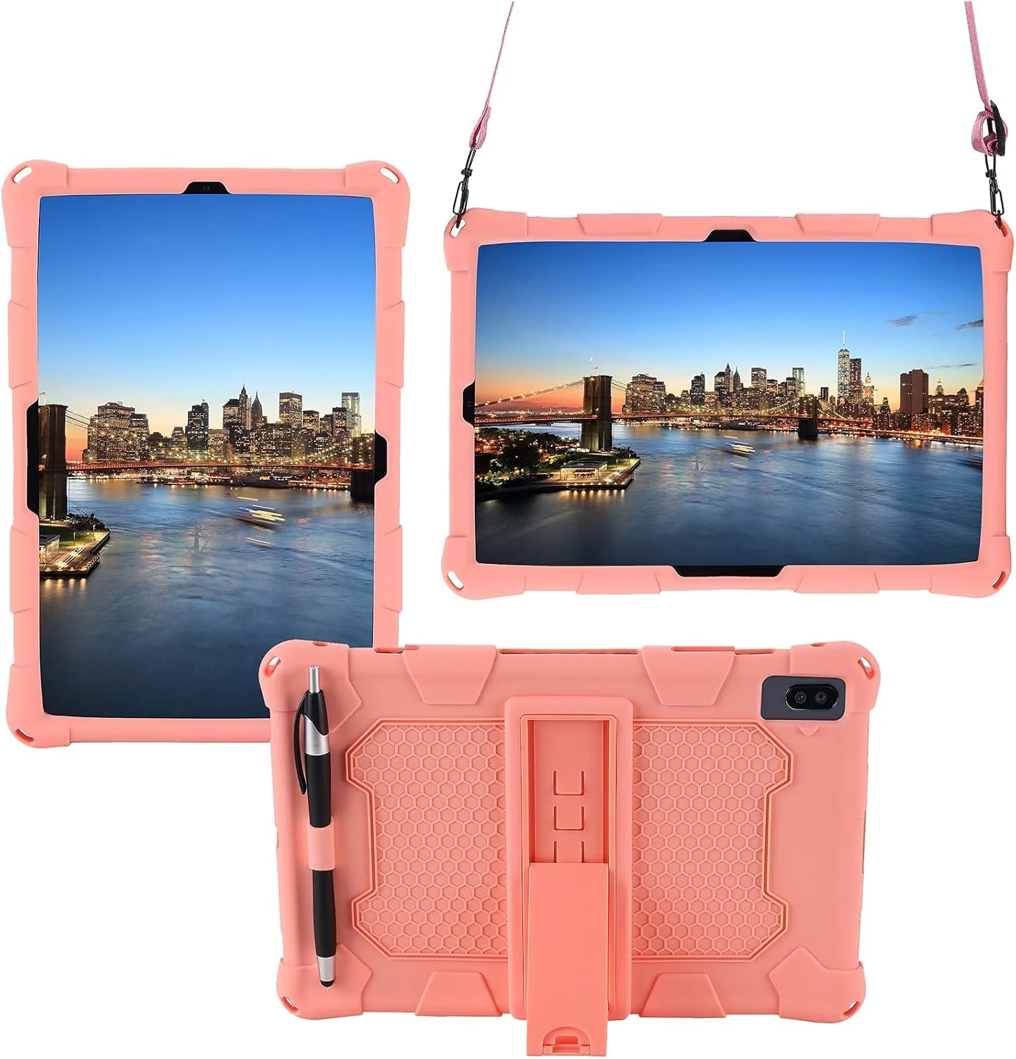 کیف تبلت مسافرتی سازگار با Lenovo M10 FHD Plus 10.3 '' -X606F، روکش محافظ سیلیکونی نرم و سبک وزن مقاوم در برابر ضربه با لوگو و بند شانه