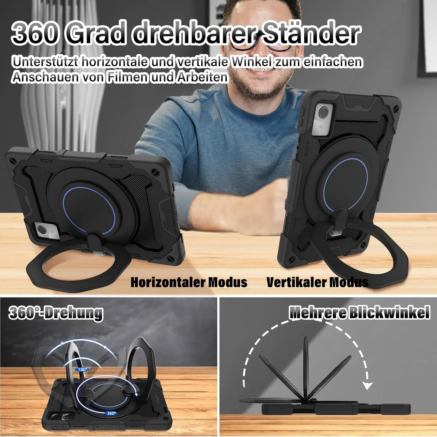 کاور تبلت 11 اینچی Lenovo Tab M11 مدل ROISKIN (سال 2024): کاور ضد ضربه سنگین با محافظ صفحه نمایش، استند چرخان، جای قلم و بند برای تبلت 11 اینچی Lenovo M11، مشکی