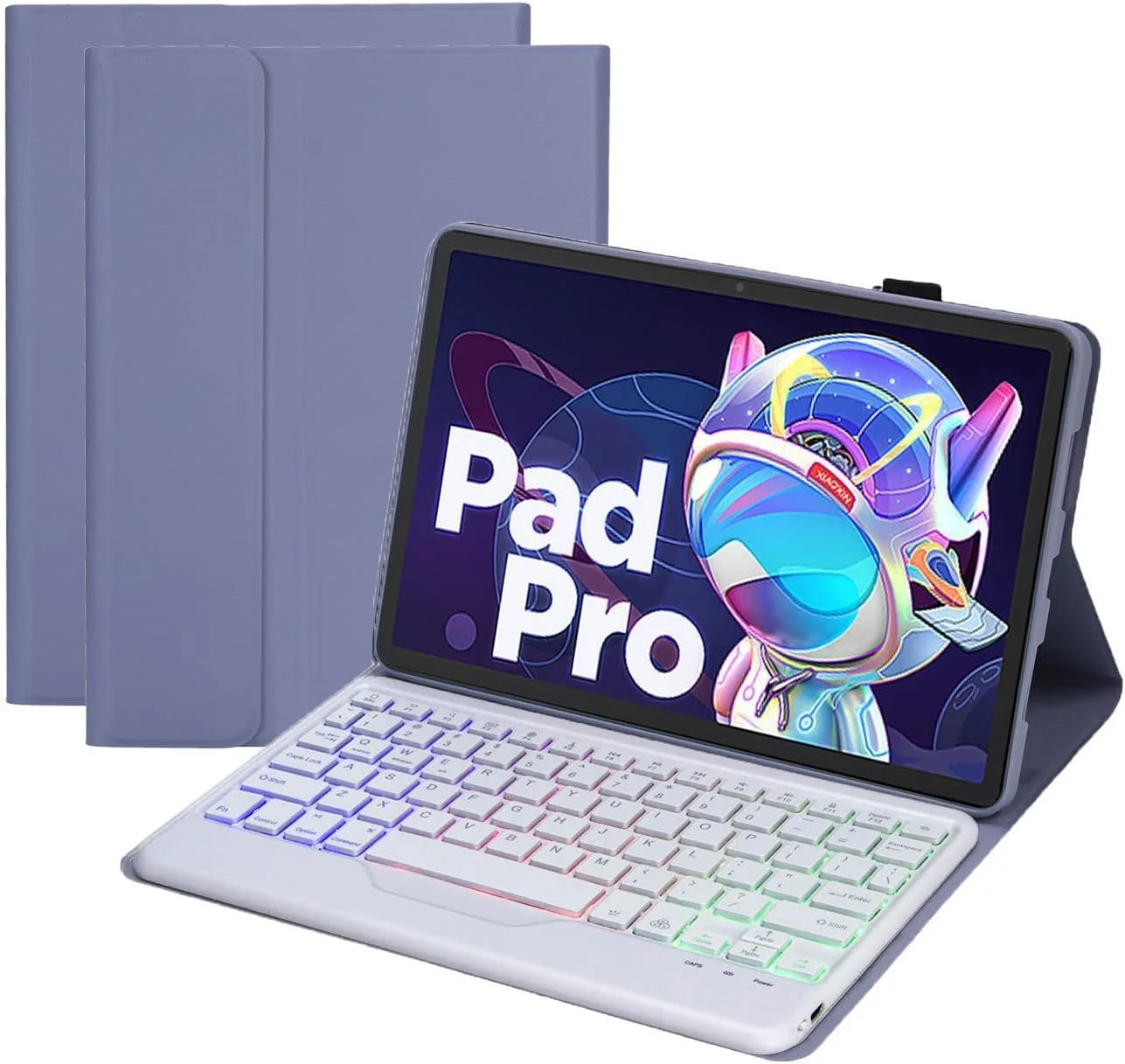 کیبورد عربی و انگلیسی Jarttarn به همراه کاور برای تبلت Lenovo Tab P11 Pro Gen 2 / Tab P11 Pro (نسل دوم) 11.2 اینچی، کیبورد بلوتوث بی‌سیم با کاور چرمی TPU با نور پس زمینه سه رنگ (بنفش)