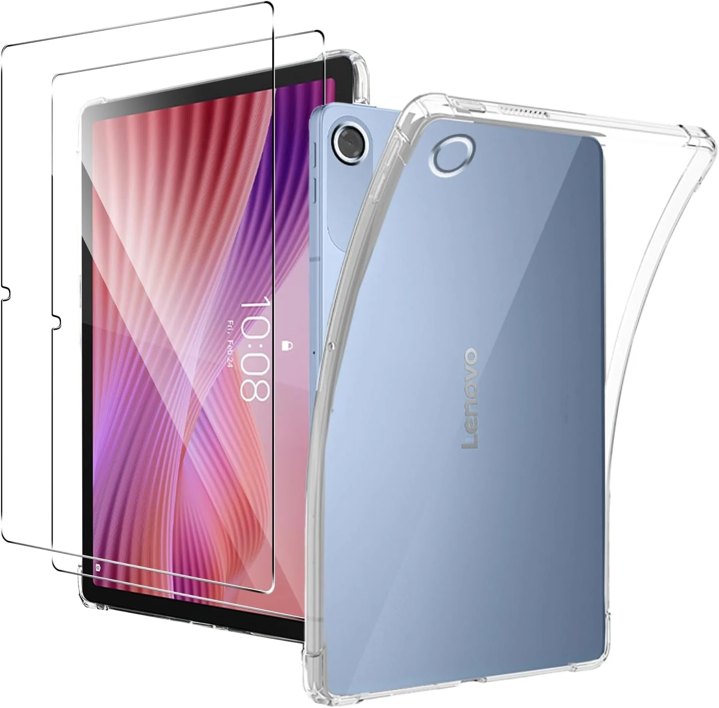 کاور شفاف KZIOACSH برای تبلت لنوو تب 10.1 اینچ مدل 2025، محافظ ضربه گیر فوق العاده باریک با گوشه های تقویت شده، کاور TPU نرم و انعطاف پذیر ضد لغزش با 2 محافظ صفحه شیشه ای