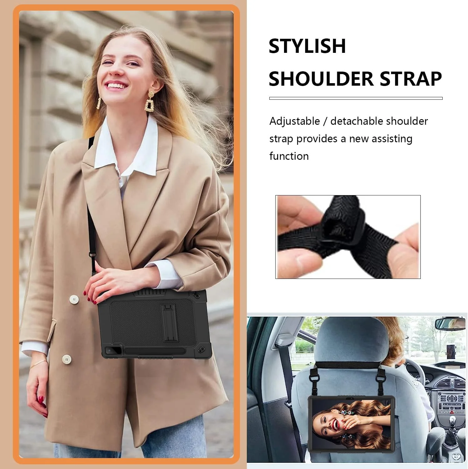 کیبیوری کاور مقاوم برای تبلت لنوو تب P12 اینچ 2023 مدل TB370FU به همراه پایه، بند شانه و جای قلم داخلی، مناسب کودکان، محافظ تبلت لنوو تب P12 / لنوو Xiaoxin Pad Pro 12.7 اینچ (مشکی)