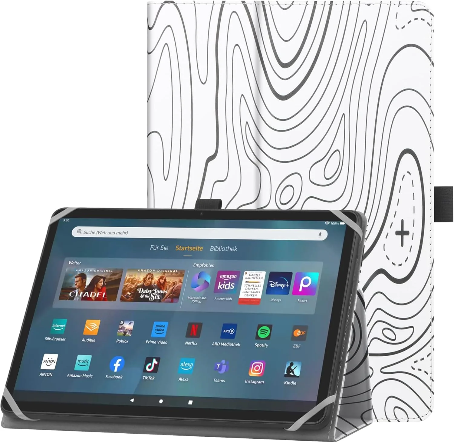 کیف محافظ یونیورسال مناسب تبلت های 10-11 اینچی Fire Max 11 2023/Lenovo Tab P11 با استند، کاور و بند دستی - سفید کوهستانی