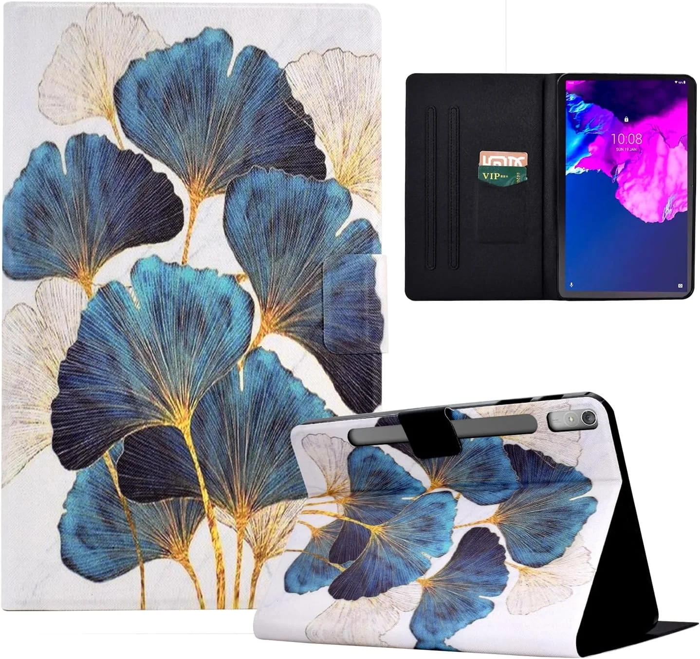کیف تبلت لنوو LSPCASA مدل P11 Pro نسل 2، کیف چرمی PU تاشو، پشتیبانی از حالت بیدار/خواب خودکار، طرح برگ مناسب تبلت لنوو P11 Pro نسل 2