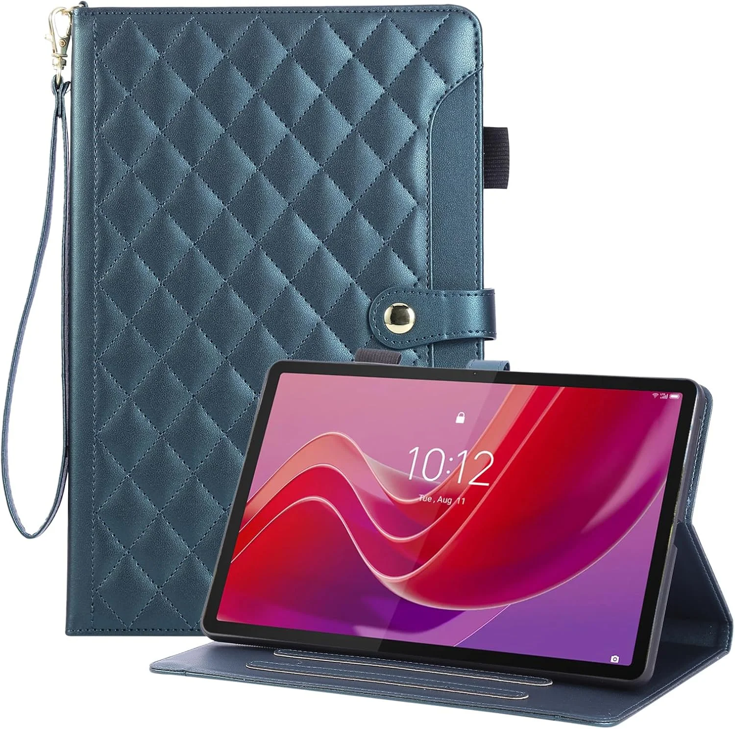 کیف Rosbtib مناسب برای تبلت لنوو Tab M11 مدل TB330FU 11 اینچی 2024، کیف چرمی طرح‌دار با بست مغناطیسی، استند، بند مچی و جای کارت، سبز