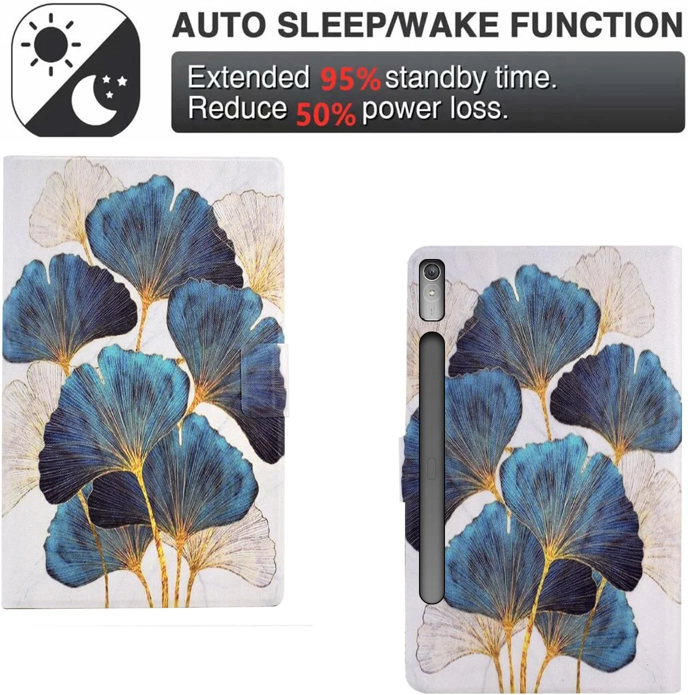 کیف تبلت لنوو LSPCASA مدل P11 Pro نسل 2، کیف چرمی PU تاشو، پشتیبانی از حالت بیدار/خواب خودکار، طرح برگ مناسب تبلت لنوو P11 Pro نسل 2