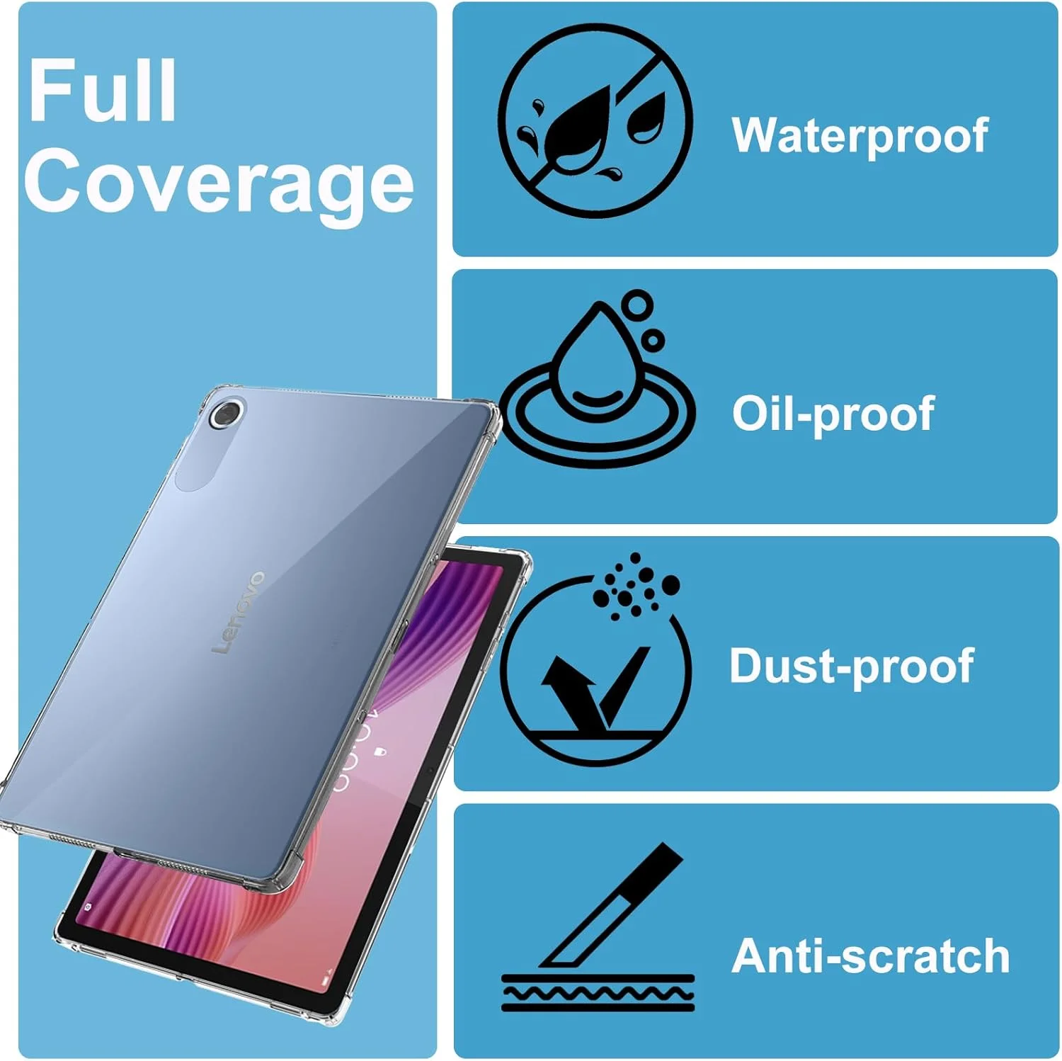 کاور شفاف KZIOACSH برای تبلت لنوو تب 10.1 اینچ مدل 2025، محافظ ضربه گیر فوق العاده باریک با گوشه های تقویت شده، کاور TPU نرم و انعطاف پذیر ضد لغزش با 2 محافظ صفحه شیشه ای