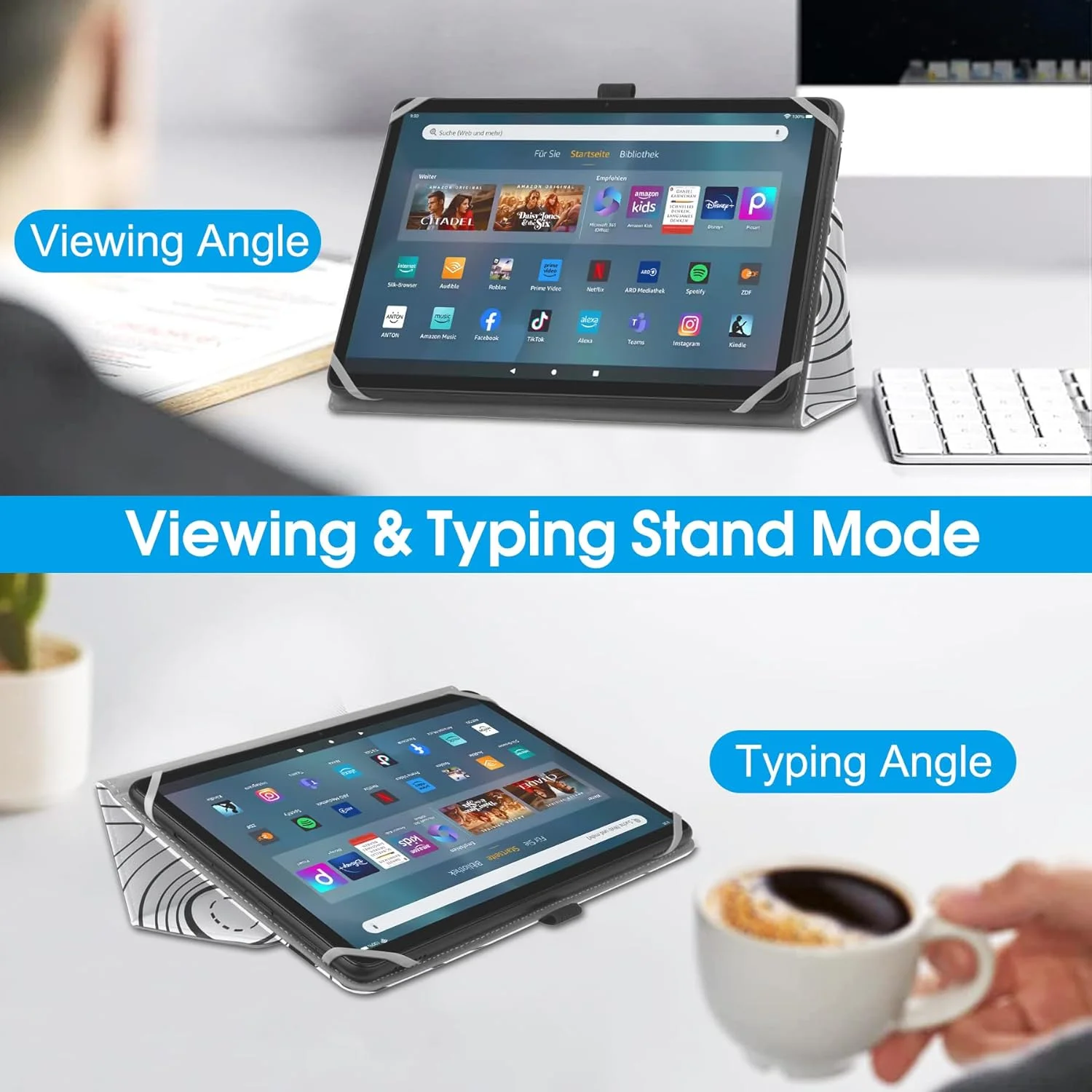 کیف محافظ یونیورسال مناسب تبلت های 10-11 اینچی Fire Max 11 2023/Lenovo Tab P11 با استند، کاور و بند دستی - سفید کوهستانی