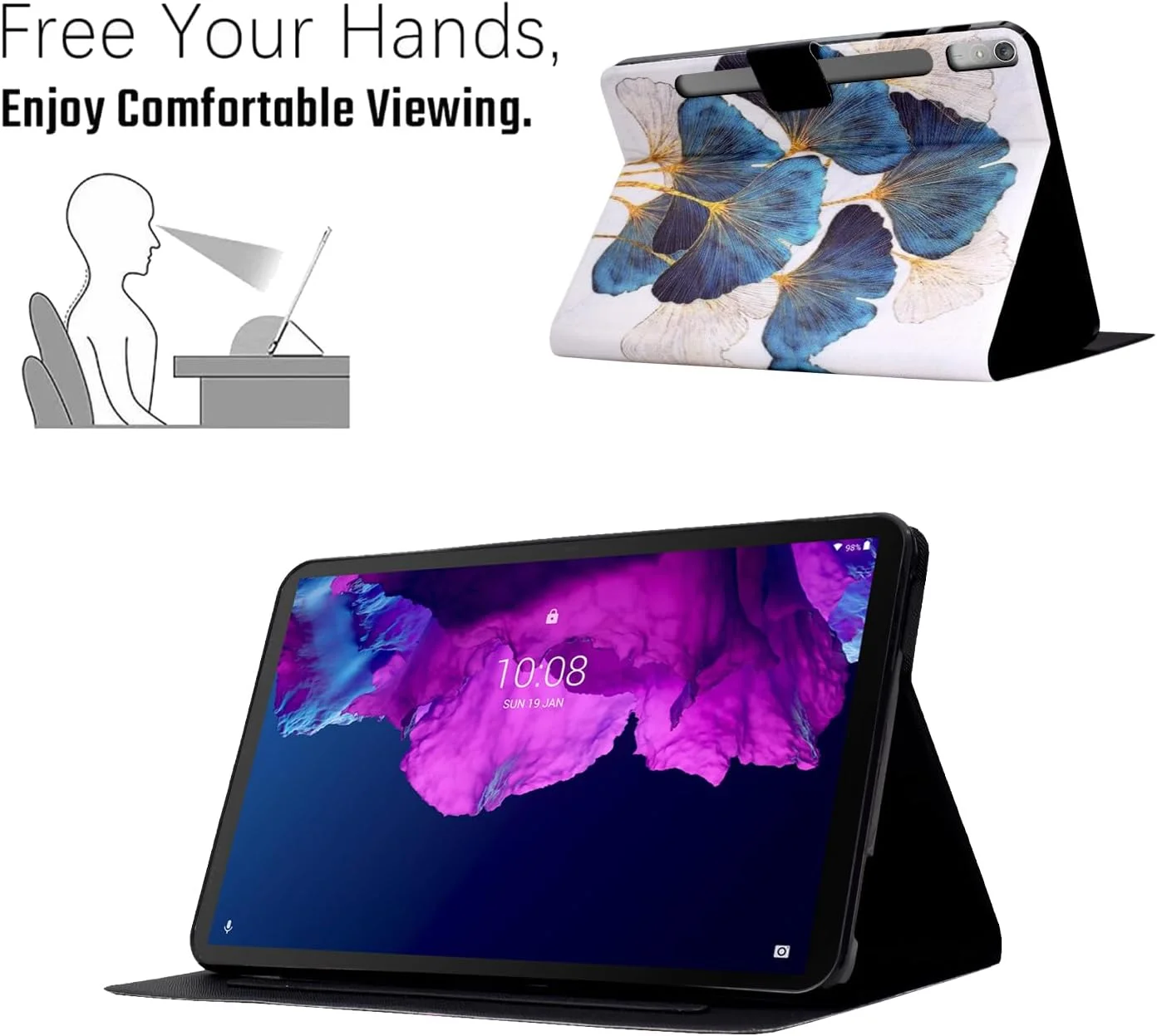 کیف تبلت لنوو LSPCASA مدل P11 Pro نسل 2، کیف چرمی PU تاشو، پشتیبانی از حالت بیدار/خواب خودکار، طرح برگ مناسب تبلت لنوو P11 Pro نسل 2