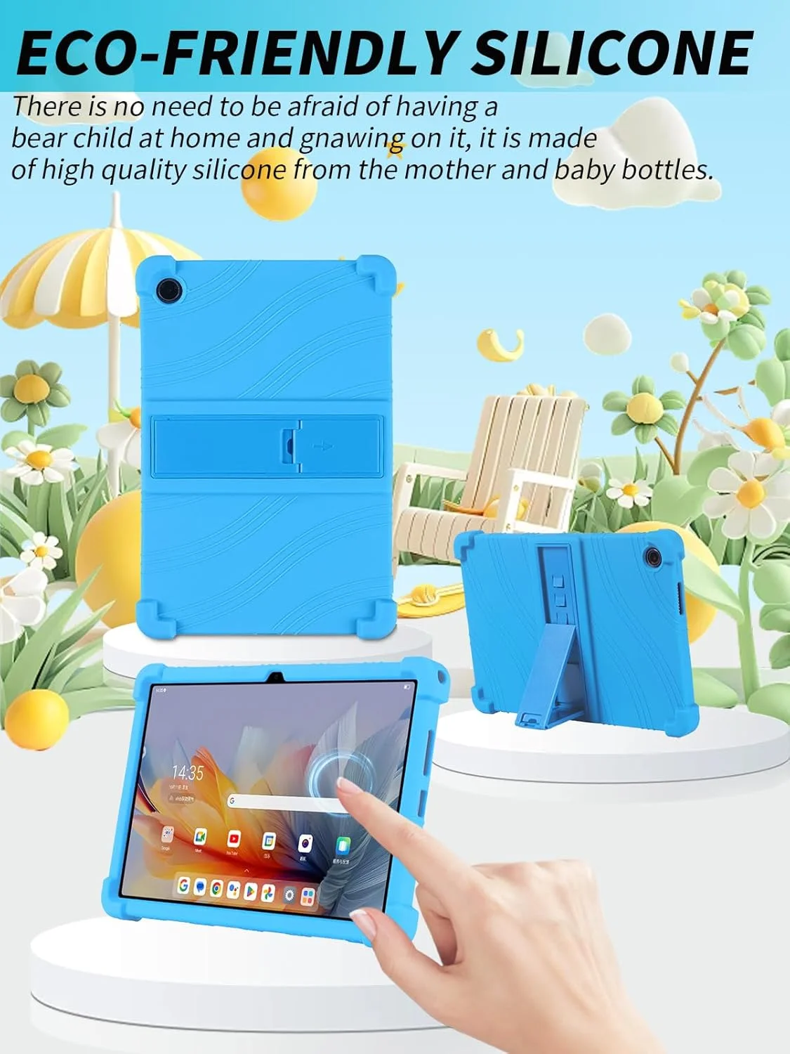 کاور محافظ تبلت لنوو تب K10 نسل 2، 10.1 اینچ مدل 2025، کاور سیلیکونی نرم و سازگار با پوست کودکان yystao، سازگار با لنوو تب K10 نسل 2 TB311FU، دارای استند قابل تنظیم (آبی)
