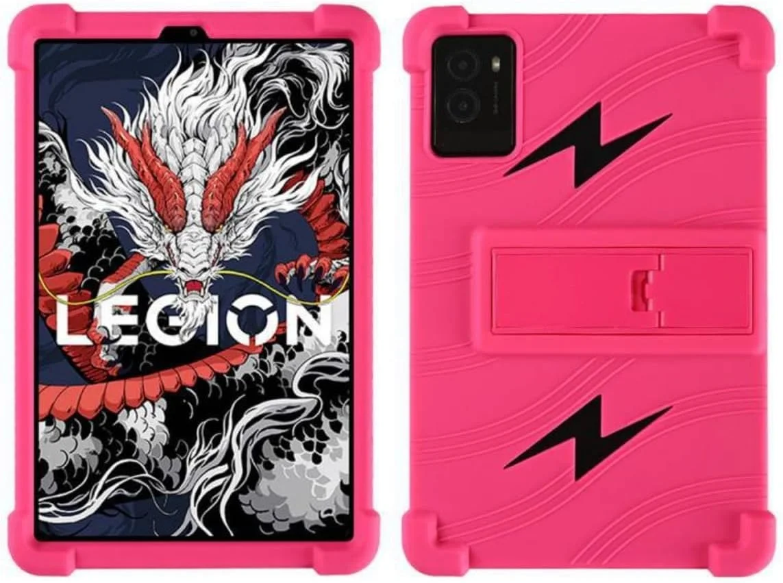 کاور تبلت کودکانه Gruattreay سازگار با Lenovo Legion Y700 Gen 3 (2025) 8.8 اینچ [مناسب کودکان] کاور سیلیکونی نرم ضخیم شده 4 گوشه ضد ضربه با پایه قابل تنظیم (قرمز گل رز)