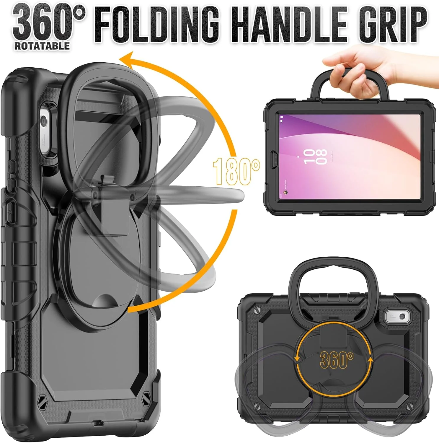 کیف محافظ تخت V-MOTA سازگار با تبلت لنوو تب M9 9 اینچی (2023) مدل TB310XU و TB310FU، کاور مقاوم در برابر ضربه با پایه چرخان و بند مچی (مشکی)