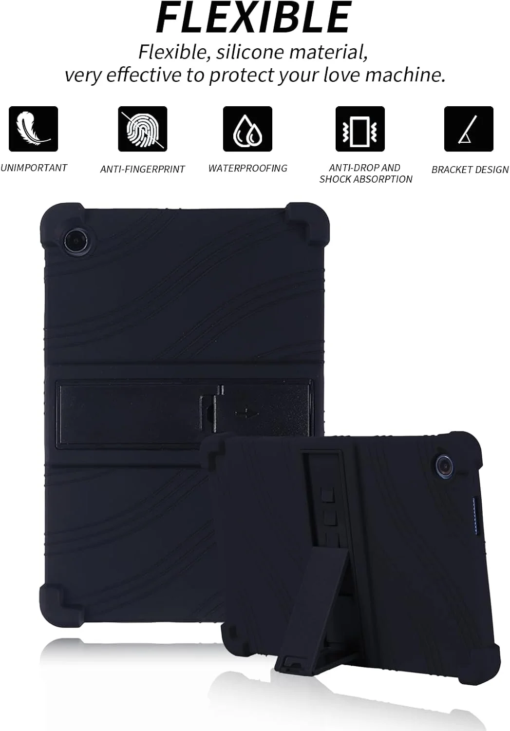 کیف تبلت لنوو Tab 10.1 اینچ 2025، کیف تبلت سیلیکونی نرم و سازگار با پوست برای لنوو 10.1 اینچ با پایه قابل تنظیم (مشکی)