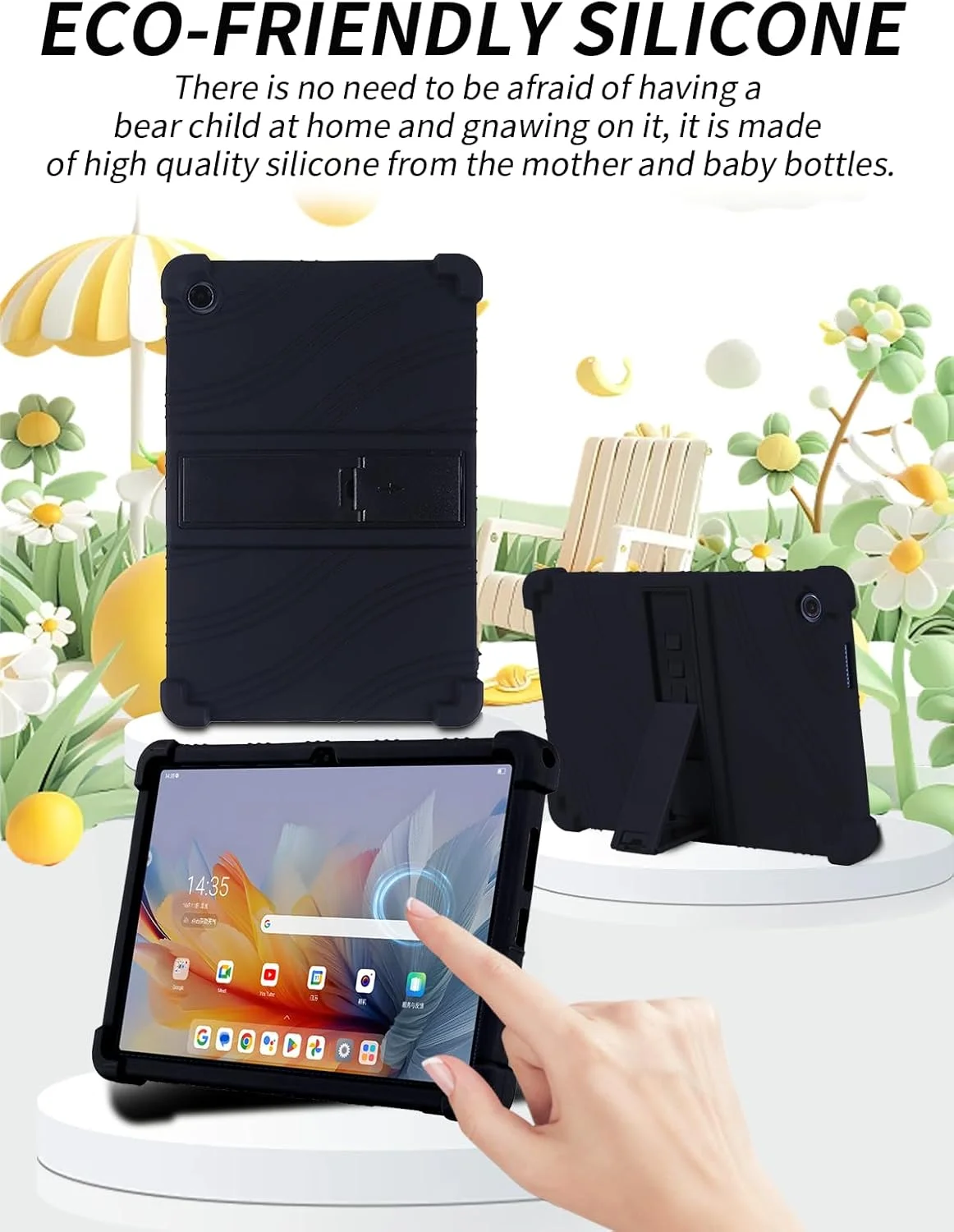 کیف تبلت لنوو Tab 10.1 اینچ 2025، کیف تبلت سیلیکونی نرم و سازگار با پوست برای لنوو 10.1 اینچ با پایه قابل تنظیم (مشکی)