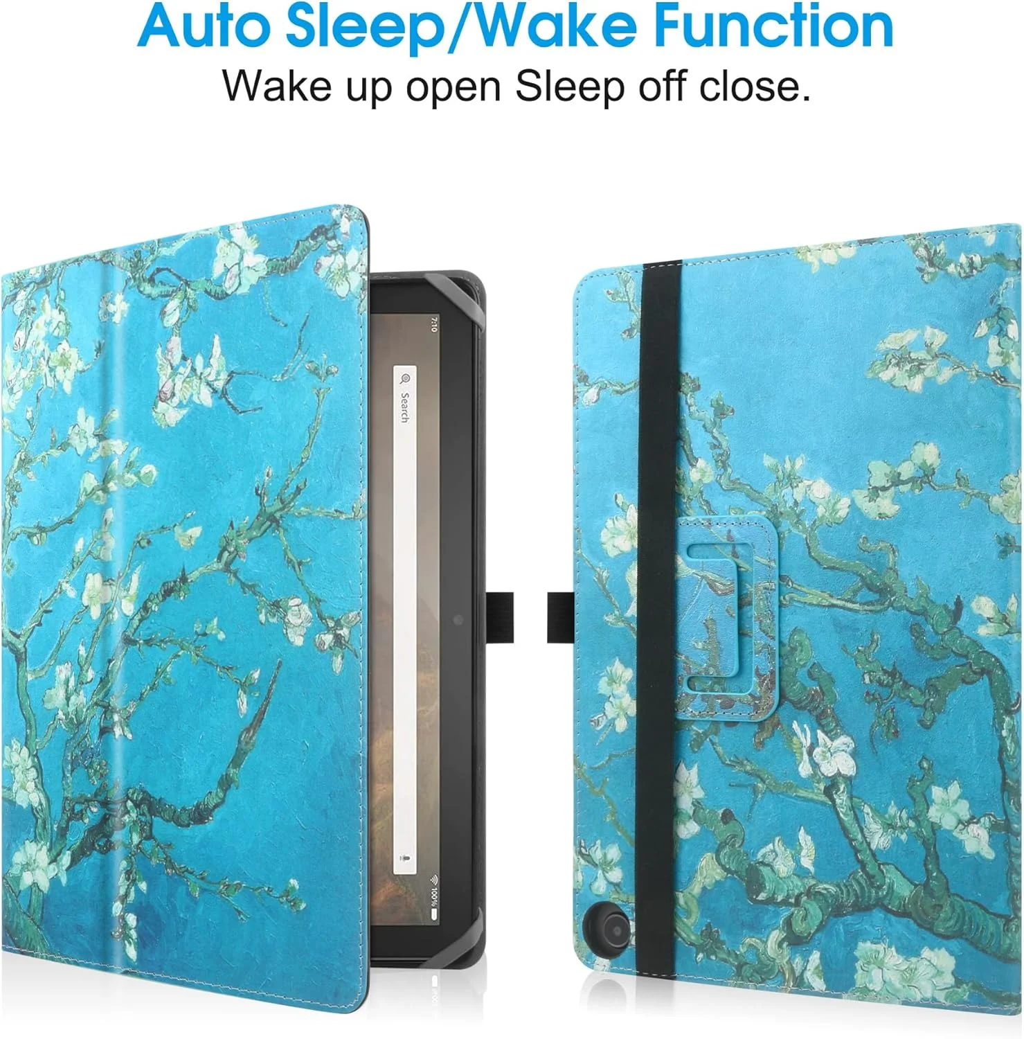 کیف محافظ یونیورسال HoYiXi برای تبلت های 9 تا 10.1 اینچی Fire HD 10 2021/2023 و Fire HD 10 Plus 2021/2023 با استند، پوشش محافظ تاشو و بند دستی برای تبلت های 9 تا 10.1 اینچی سامسونگ، لنوو و اندروید - طرح گل
