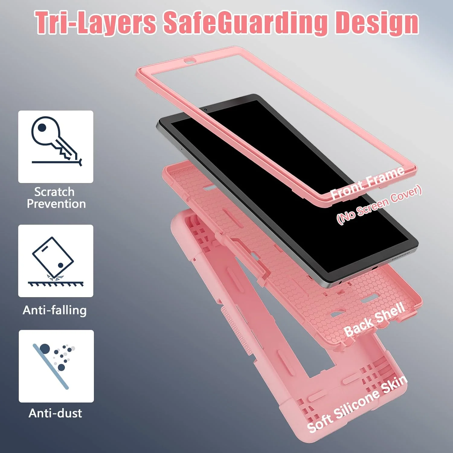 قاب محافظ تبلت EabHulie مناسب برای لنوو تب M9 9 اینچ TB-310FU 2023، سه لایه، مقاوم در برابر ضربه، دارای استند، رنگ رزگلد
