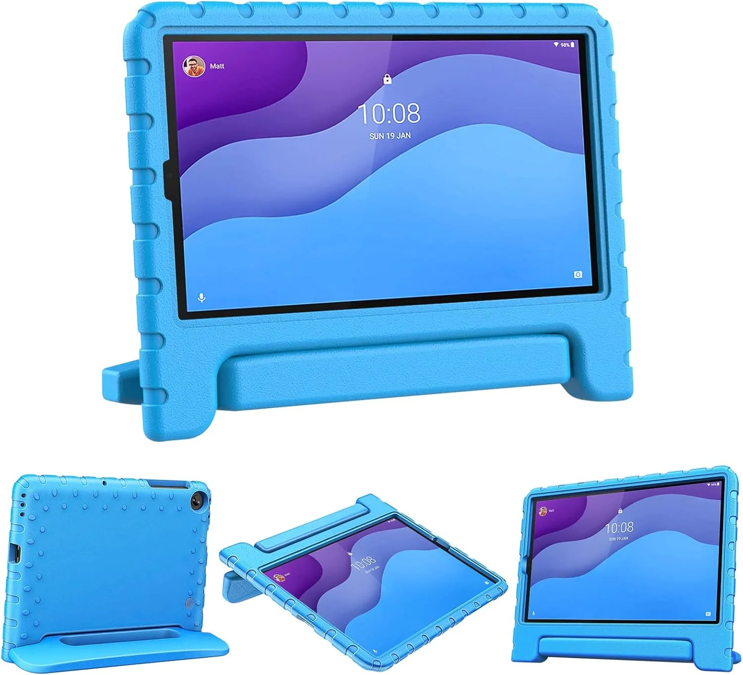 کاور کودکانه سیمپل وی مناسب برای تبلت لنوو تب M10 HD (نسل دوم) 10.1 اینچ مدل TB-X306X/TB-X306F، کاور محافظ سبک وزن ضد ضربه با دسته و پایه، آبی