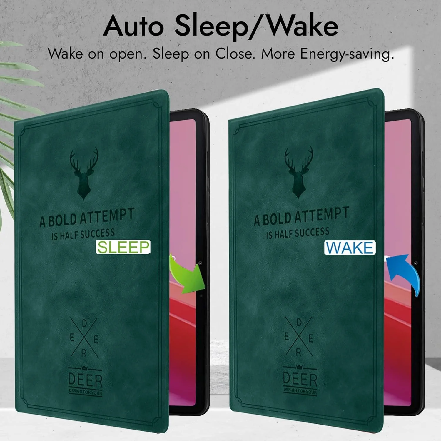 کاور Robustrion برای تبلت لنوو تب M11، کاور تاشو برای تبلت 11 اینچی لنوو تب M11 [پشتیبانی از حالت خواب و بیداری خودکار] - سبز تیره طرح گوزن