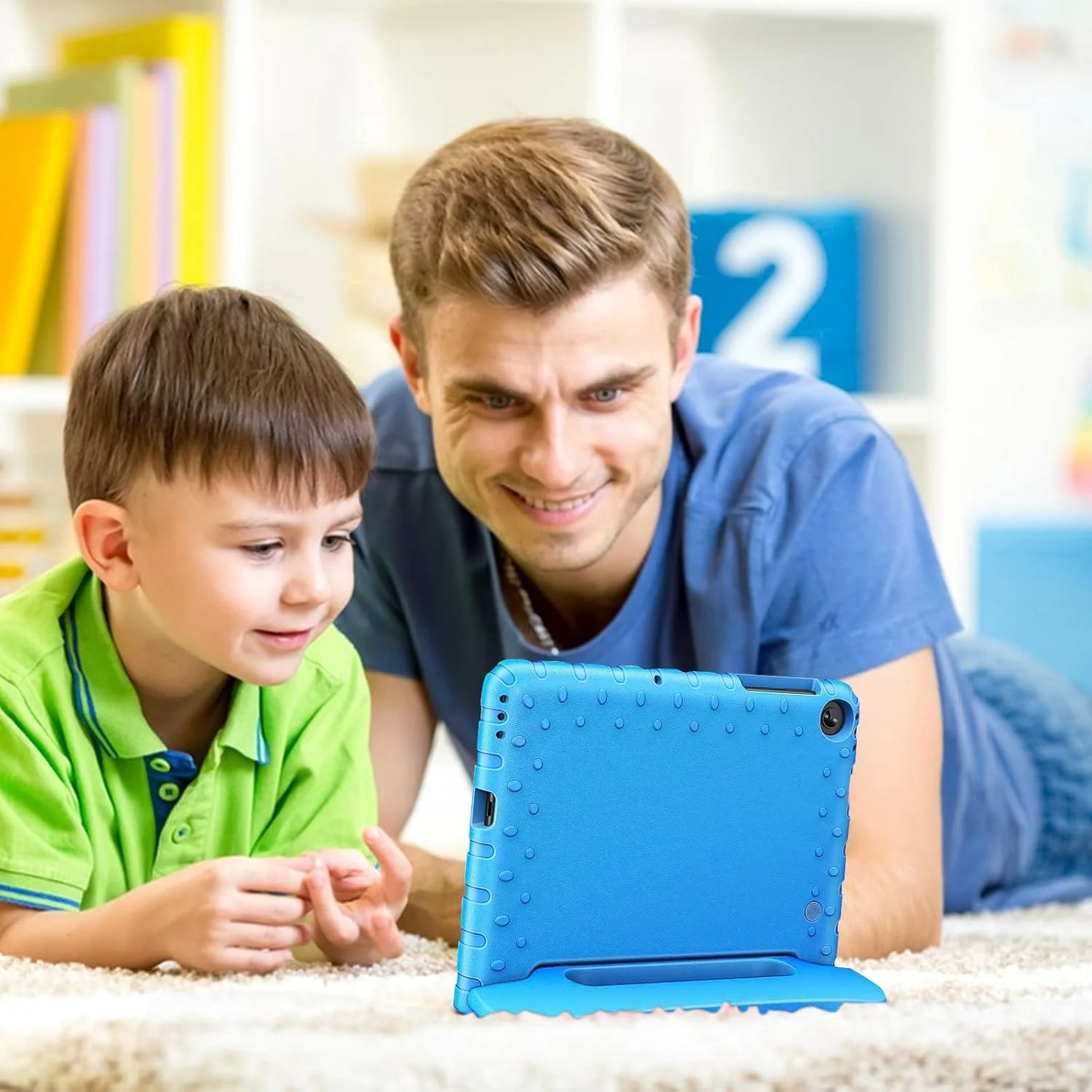 کاور کودکانه سیمپل وی مناسب برای تبلت لنوو تب M10 HD (نسل دوم) 10.1 اینچ مدل TB-X306X/TB-X306F، کاور محافظ سبک وزن ضد ضربه با دسته و پایه، آبی
