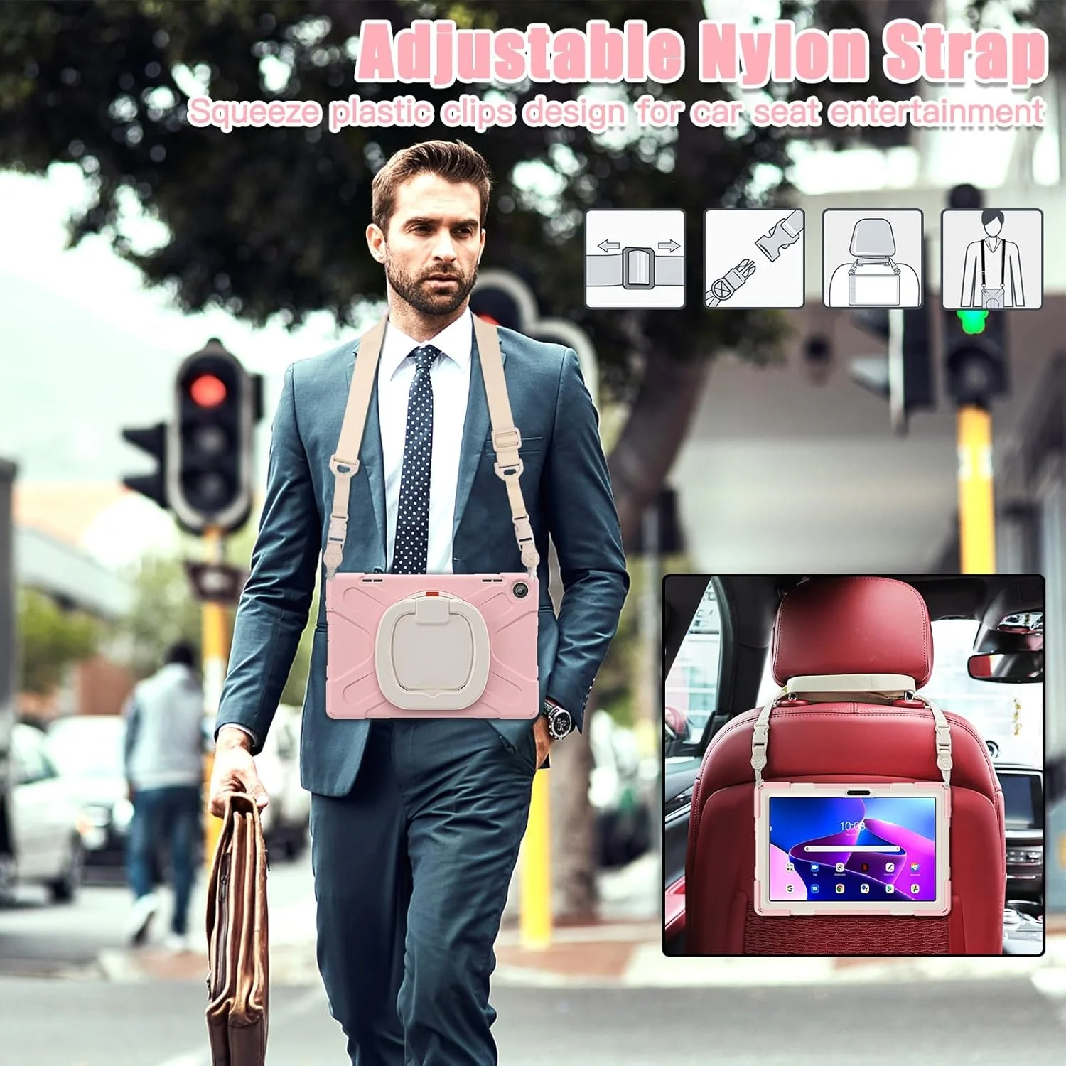 کیف تبلت مناسب برای لنوو تب M10 (نسل 3) TB-328FU / TB-328XU (2022) 10.1 اینچ، کیف مقاوم در برابر ضربه با پایه چرخان 360 درجه و بند شانه / بند شانه سازگار کیف تبلت مناسب برای لنوو تب M10 (نسل 3) TB-328FU / TB-328XU (2022) 10.1 اینچ، کیف مقاوم در برابر ضربه با پایه چرخان 360 درجه و بند شانه / بند شانه سازگار