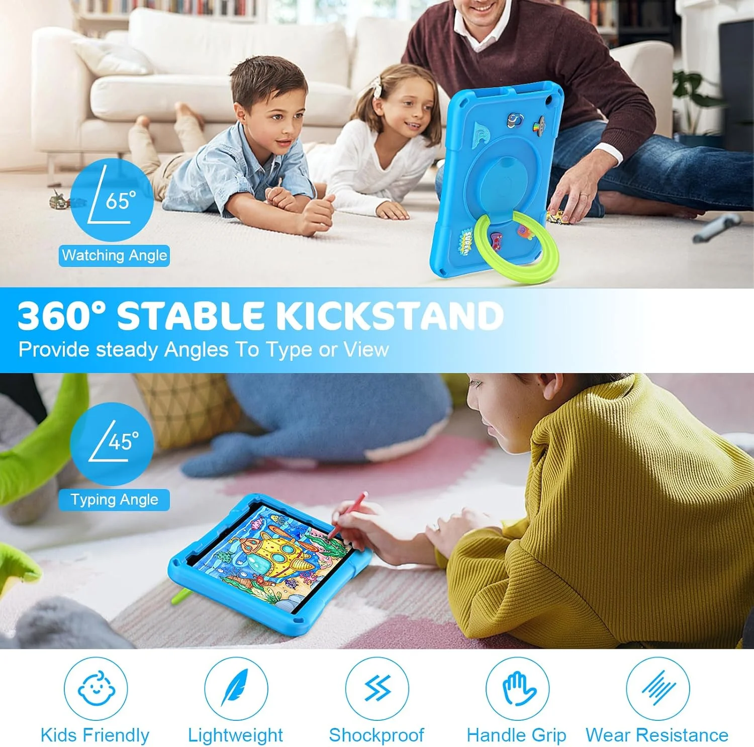 کیف تبلت فایر HD 10 برای کودکان، (نسل سیزدهم/یازدهم، عرضه شده در سال 2023/2021)، کاور محافظ سبک وزن ضد ضربه با پایه چرخان 360 درجه Ubearkk، آبی کیف تبلت فایر HD 10 برای کودکان، (نسل سیزدهم/یازدهم، عرضه شده در سال 2023/2021)، کاور محافظ سبک وزن ضد ضربه با پایه چرخان 360 درجه Ubearkk، آبی